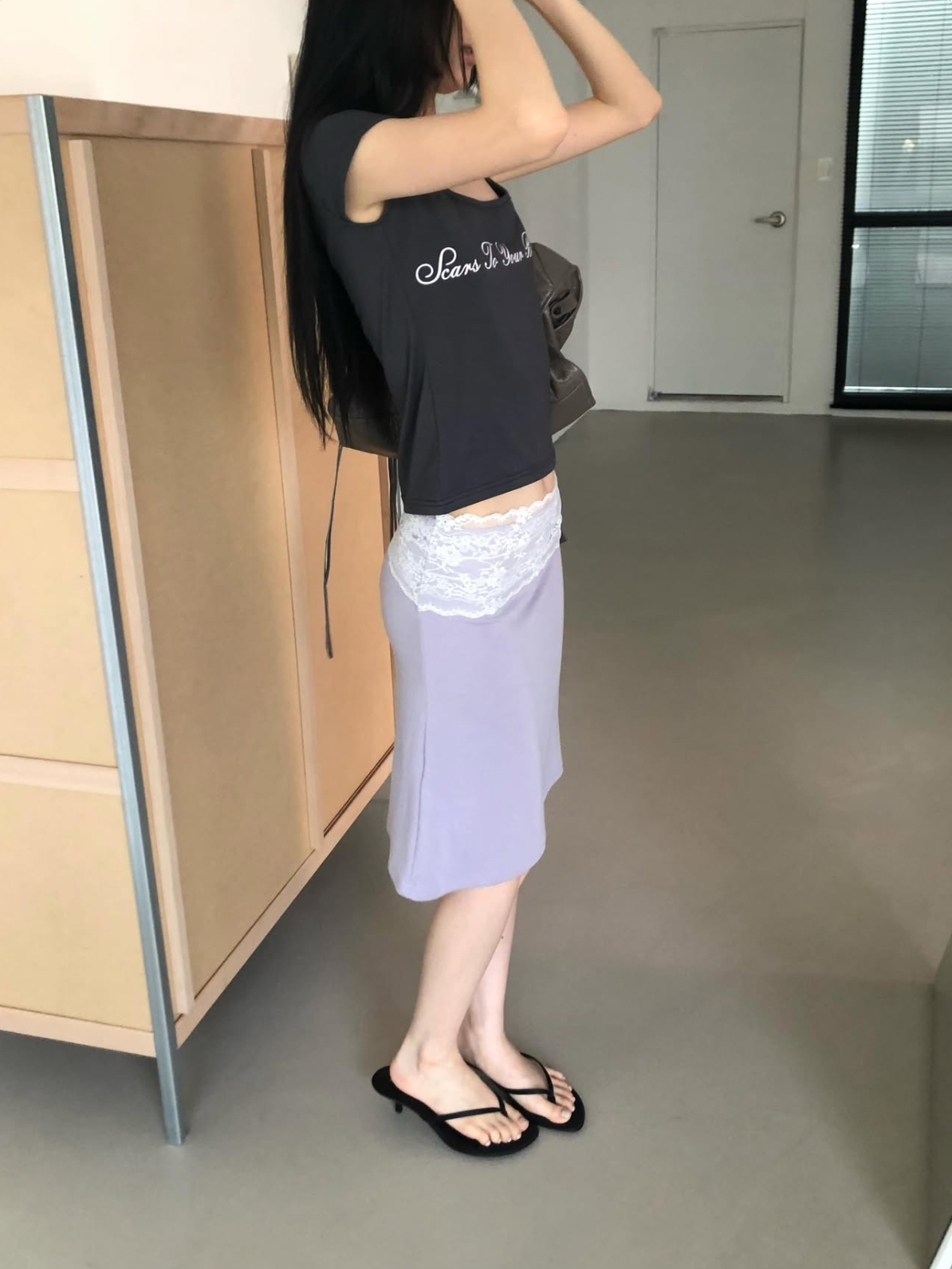 vlemma lace-trim-waistband-bodycon-midi-skirt 小眾剪裁設計感褲裙長褲 - 條紋