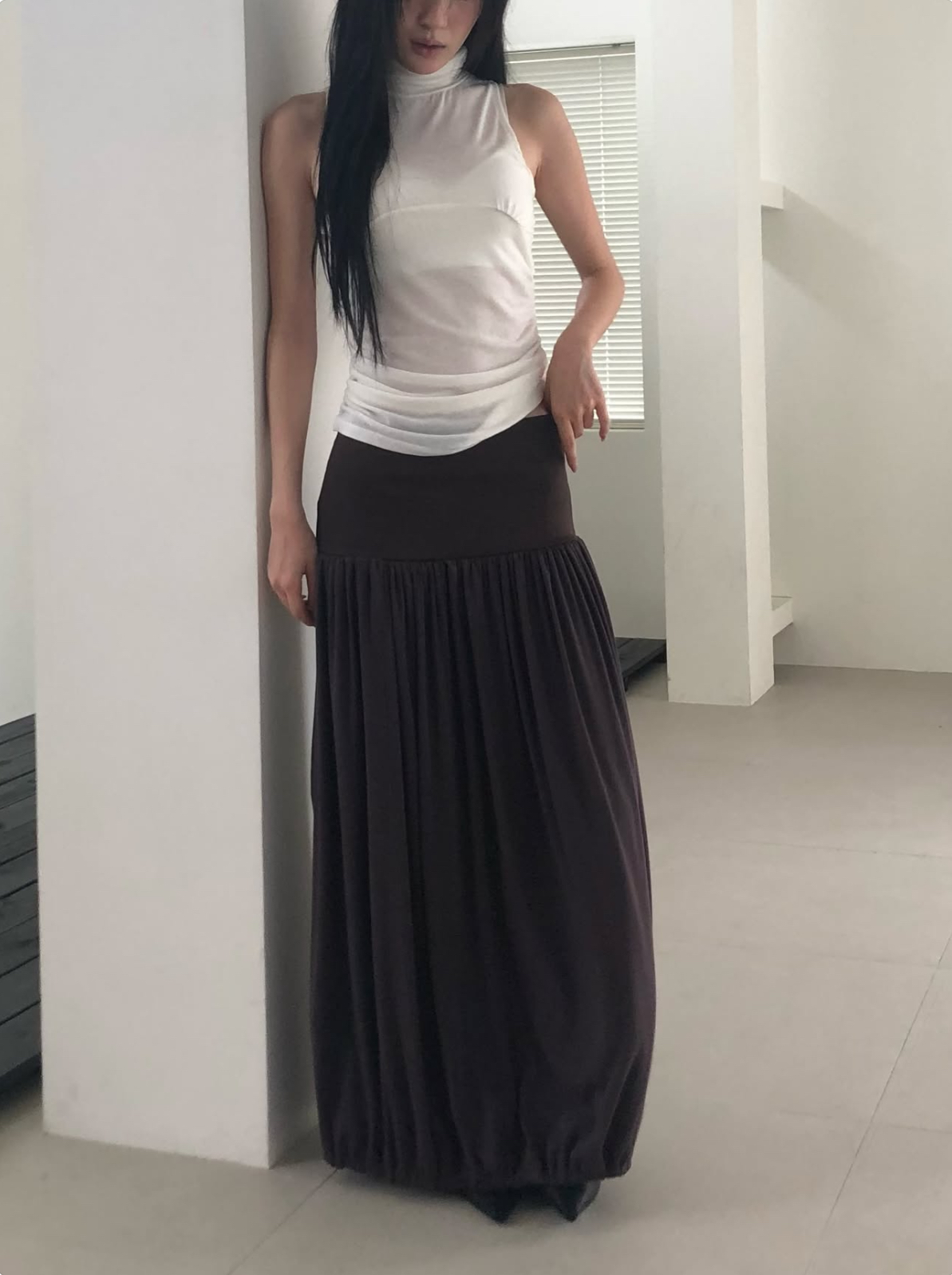 寬腰頭抓皺 / 泡泡花苞長裙