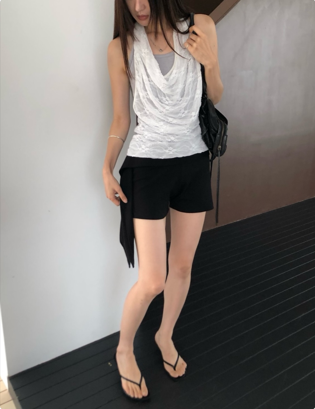 vlemma lace-cowl-neck-layered-tank-top 極簡設計感針織上衣襯衫 - 白