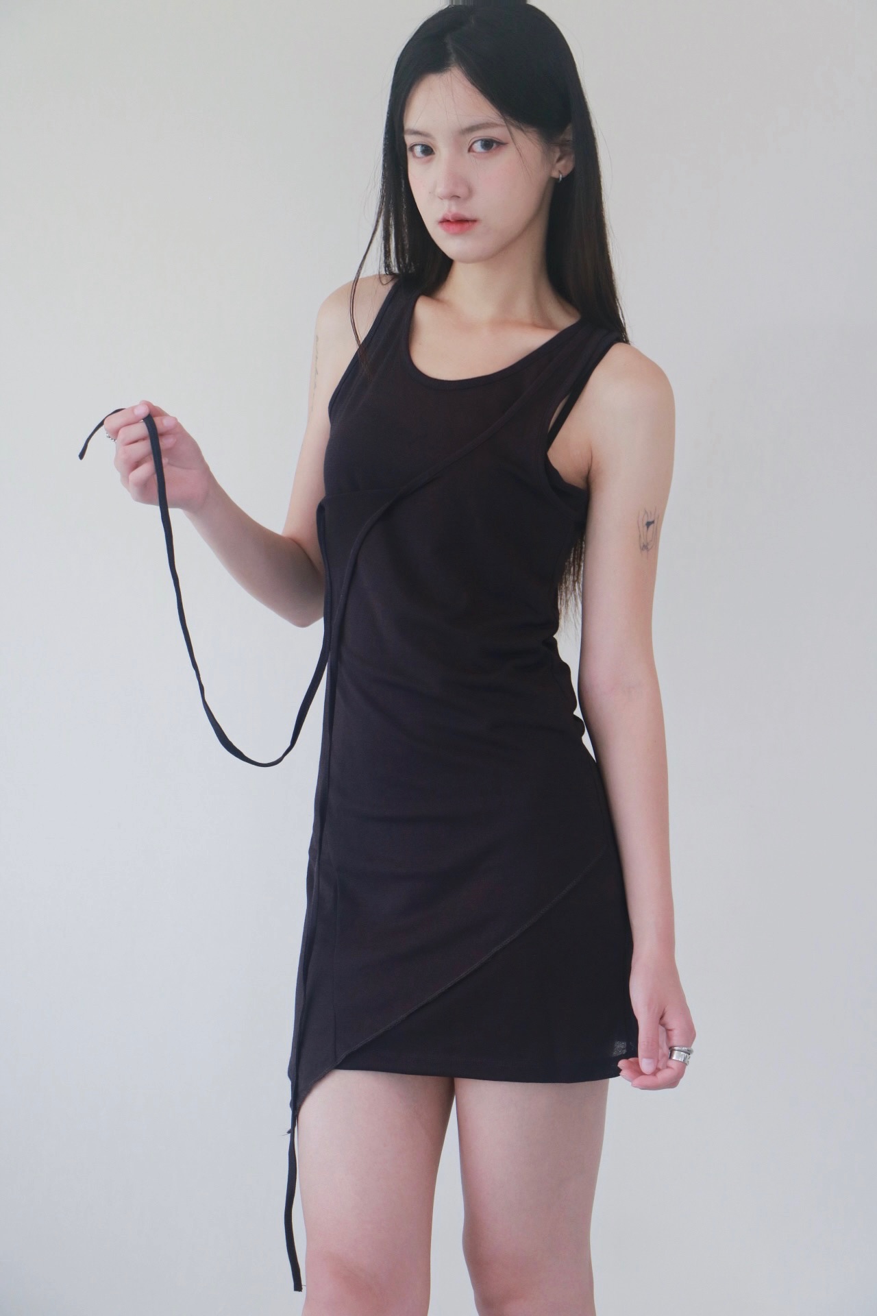 vlemma asymmetrical-hem-drawstring-longline-tank-top 極簡設計感針織上衣襯衫 - 深紫