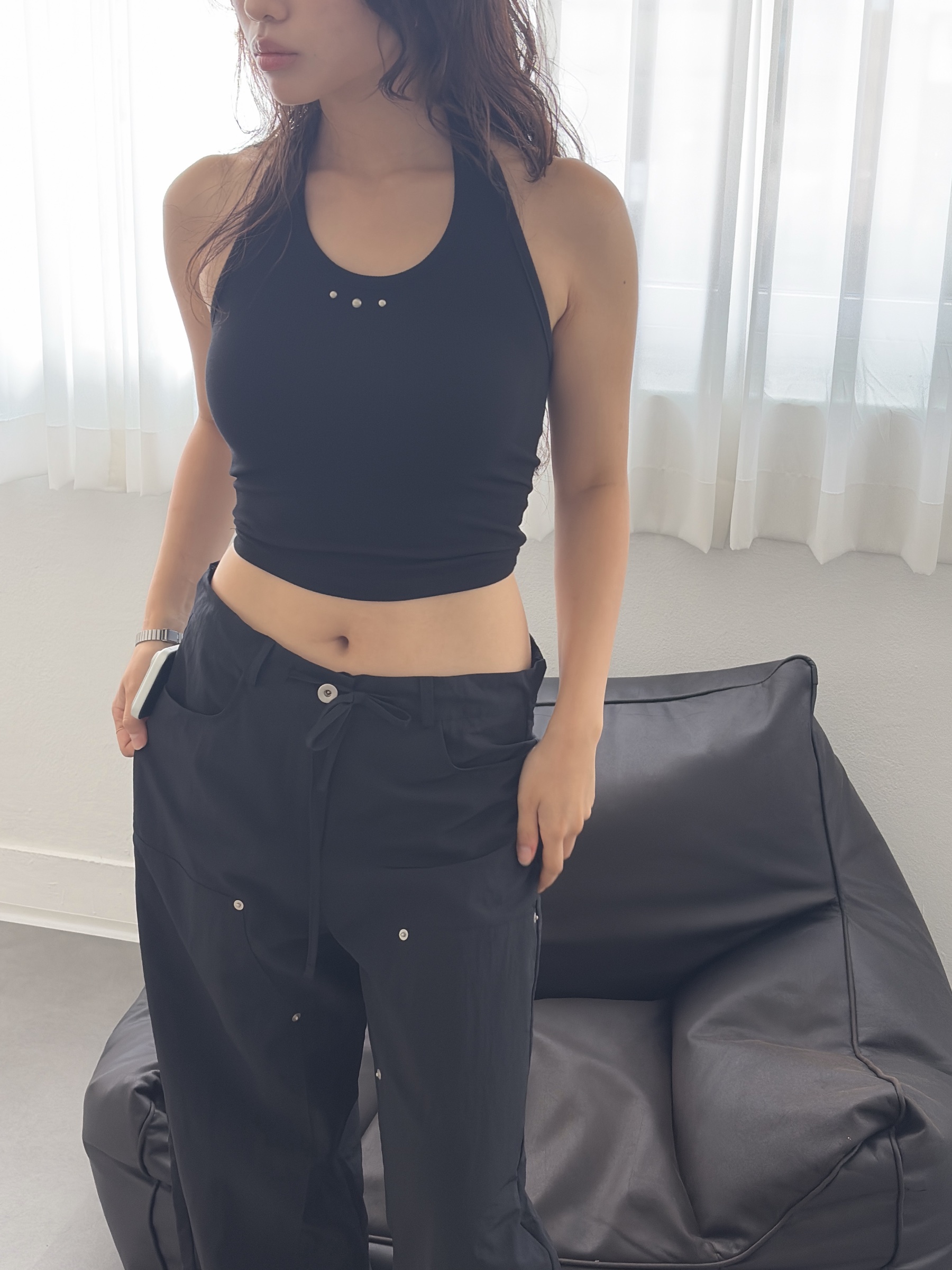 vlemma y2k-cropped-halter-ribbed-top 極簡設計感針織上衣襯衫 - 藍
