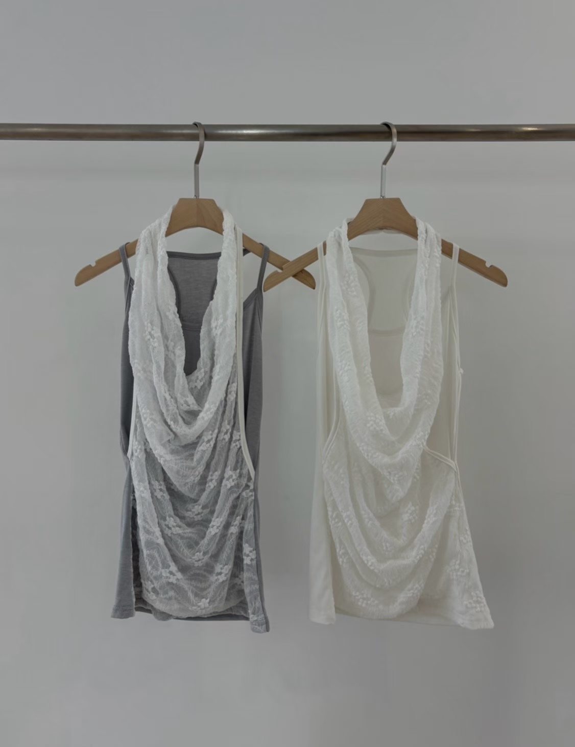 vlemma lace-cowl-neck-layered-tank-top 極簡設計感針織上衣襯衫 - 白