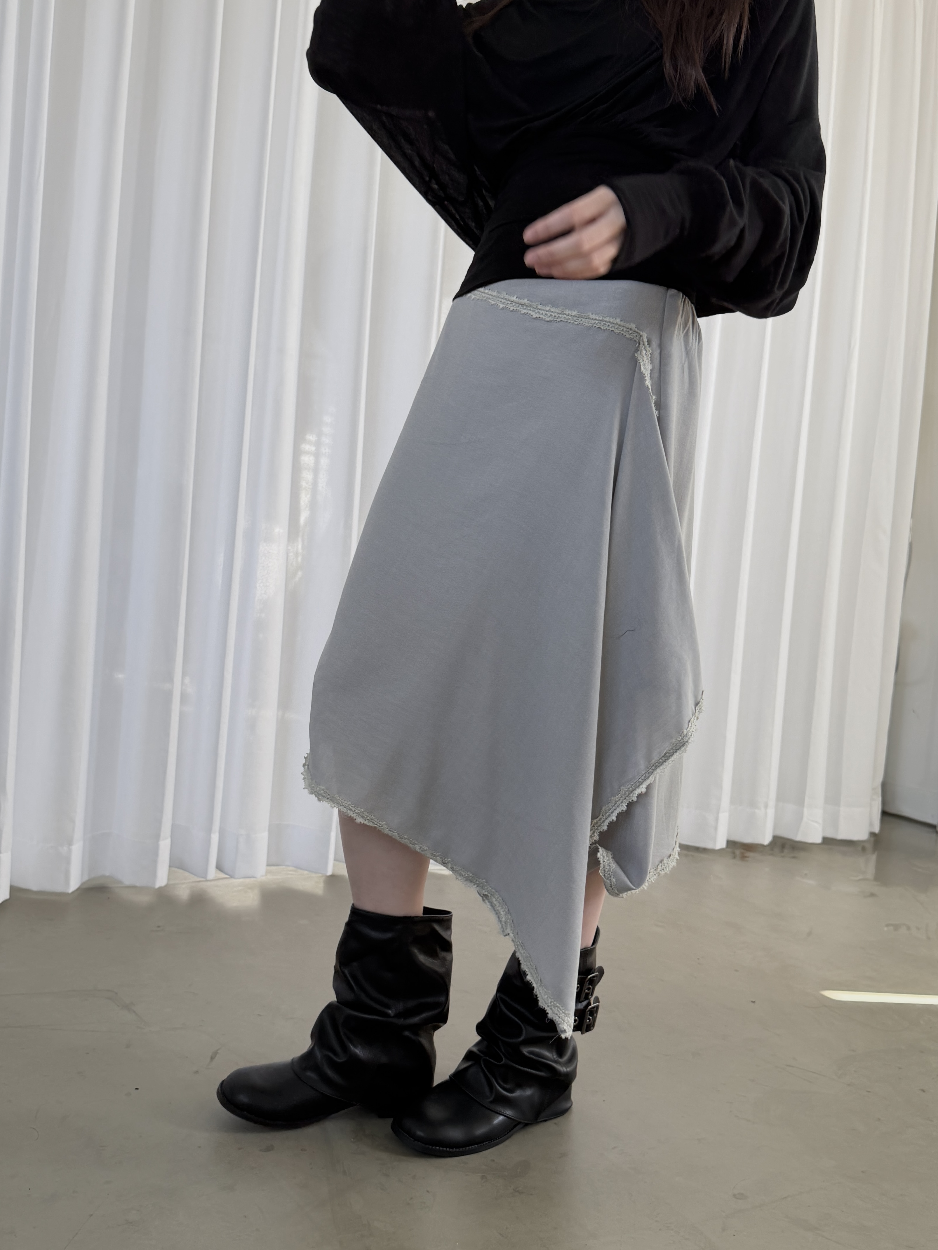 vlemma asymmetric-layered-midi-skirt-with-lace-trim 小眾剪裁設計感褲裙長褲