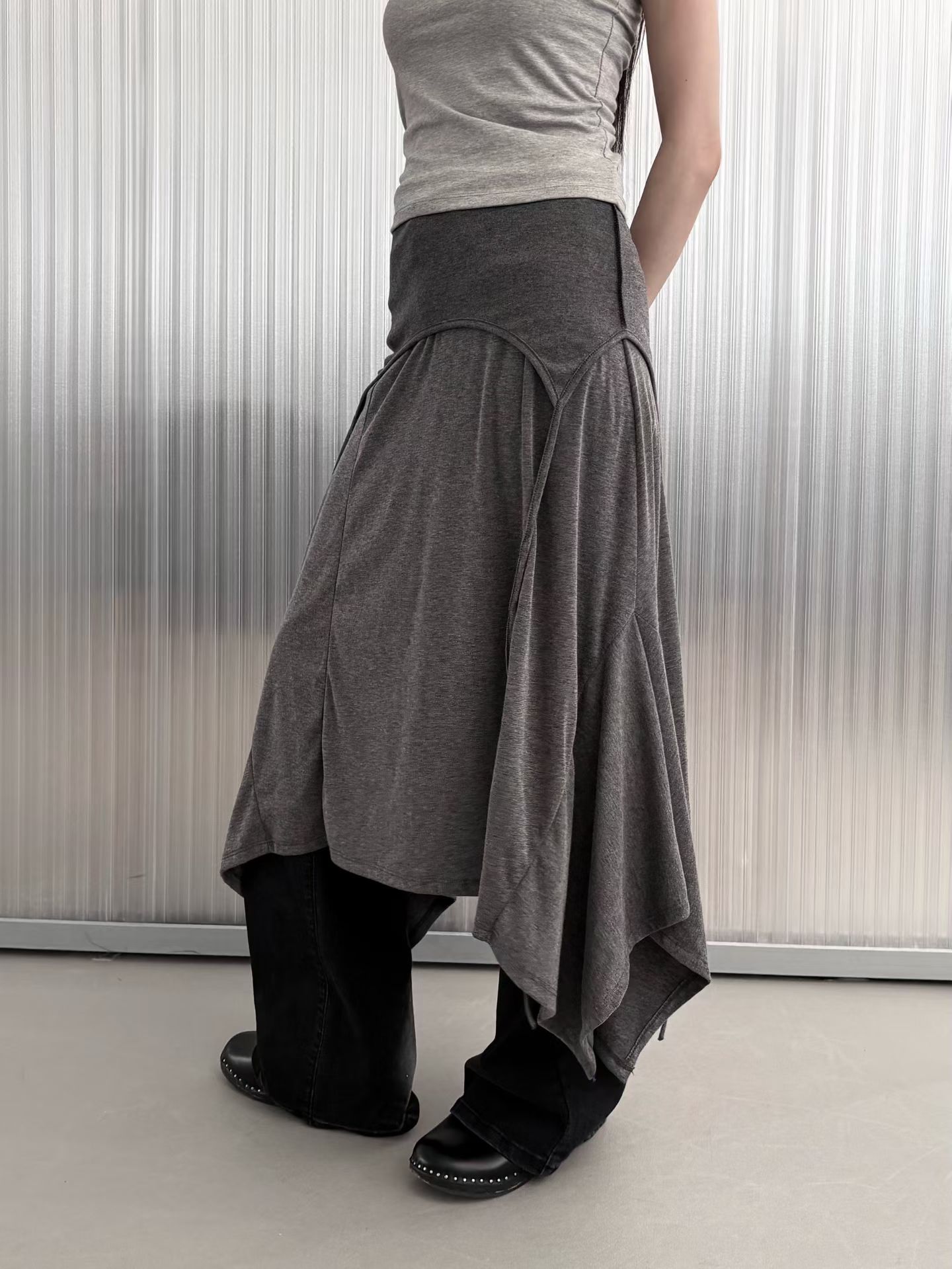 vlemma korean-layered-asymmetric-spaghetti-strap-dress 清冷風設計感洋裝連身裙 - 黑