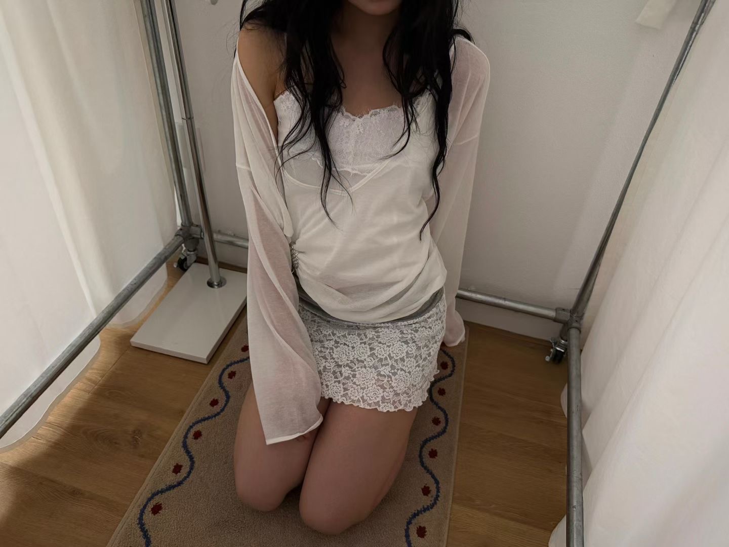 vlemma ruched-waistband-lace-skort 小眾剪裁設計感褲裙長褲 - 白