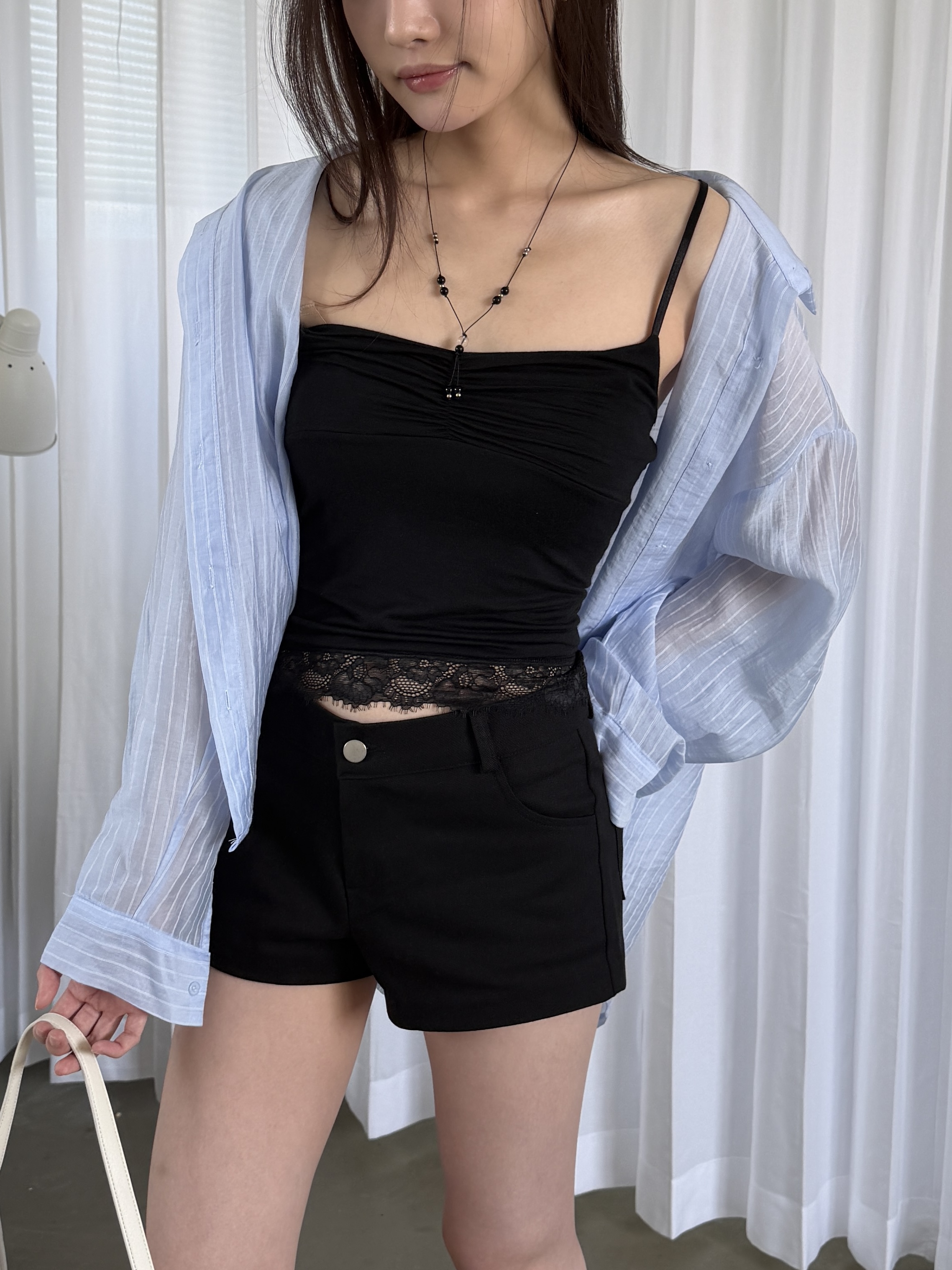 vlemma stripe-sheer-tencel-shirt 極簡設計感針織上衣襯衫 - 黃