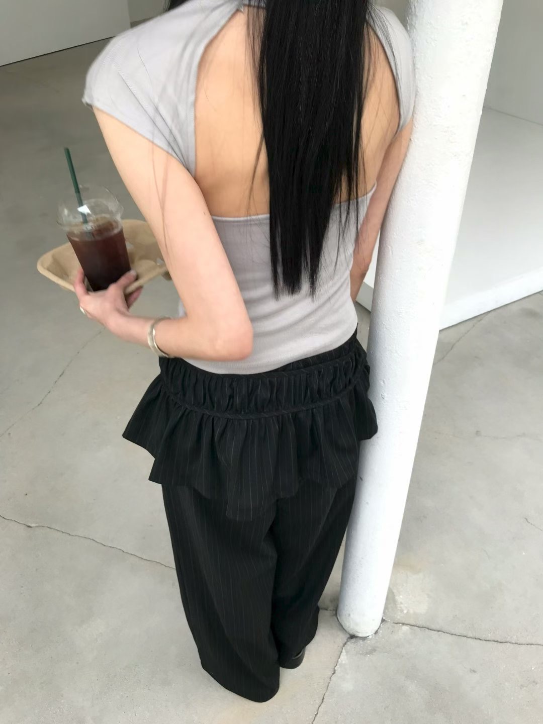 vlemma cutout-backless-cap-sleeve-top 極簡設計感針織上衣襯衫 - 灰