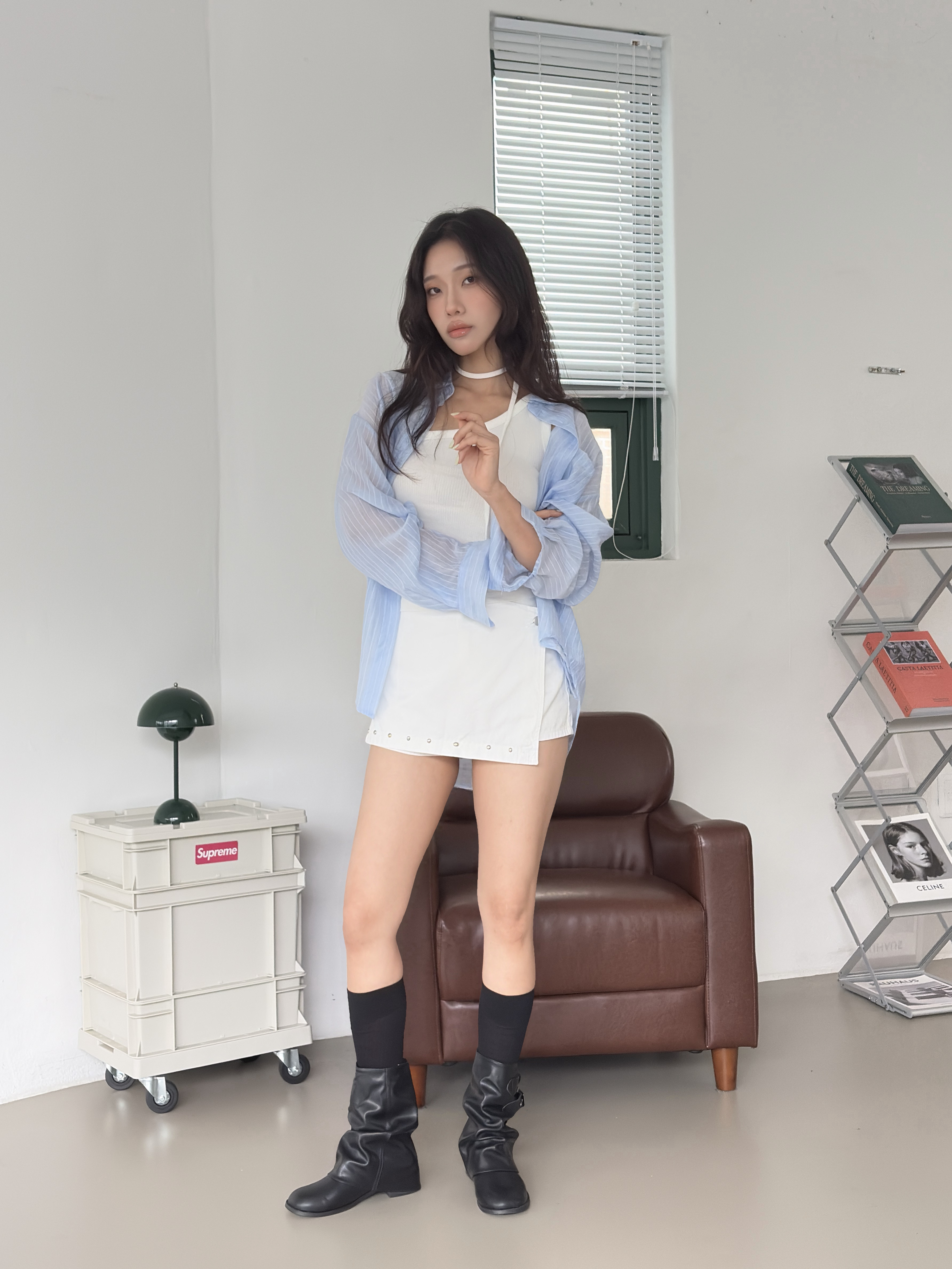 vlemma stripe-sheer-tencel-shirt 極簡設計感針織上衣襯衫 - 黃