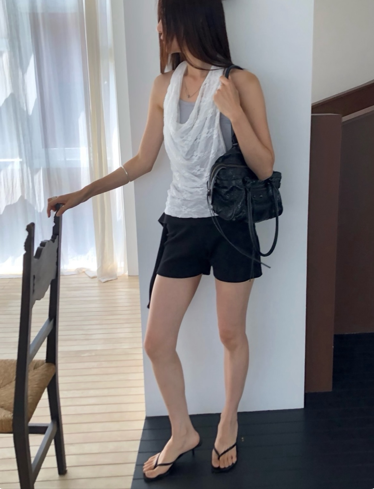 vlemma lace-cowl-neck-layered-tank-top 極簡設計感針織上衣襯衫 - 白
