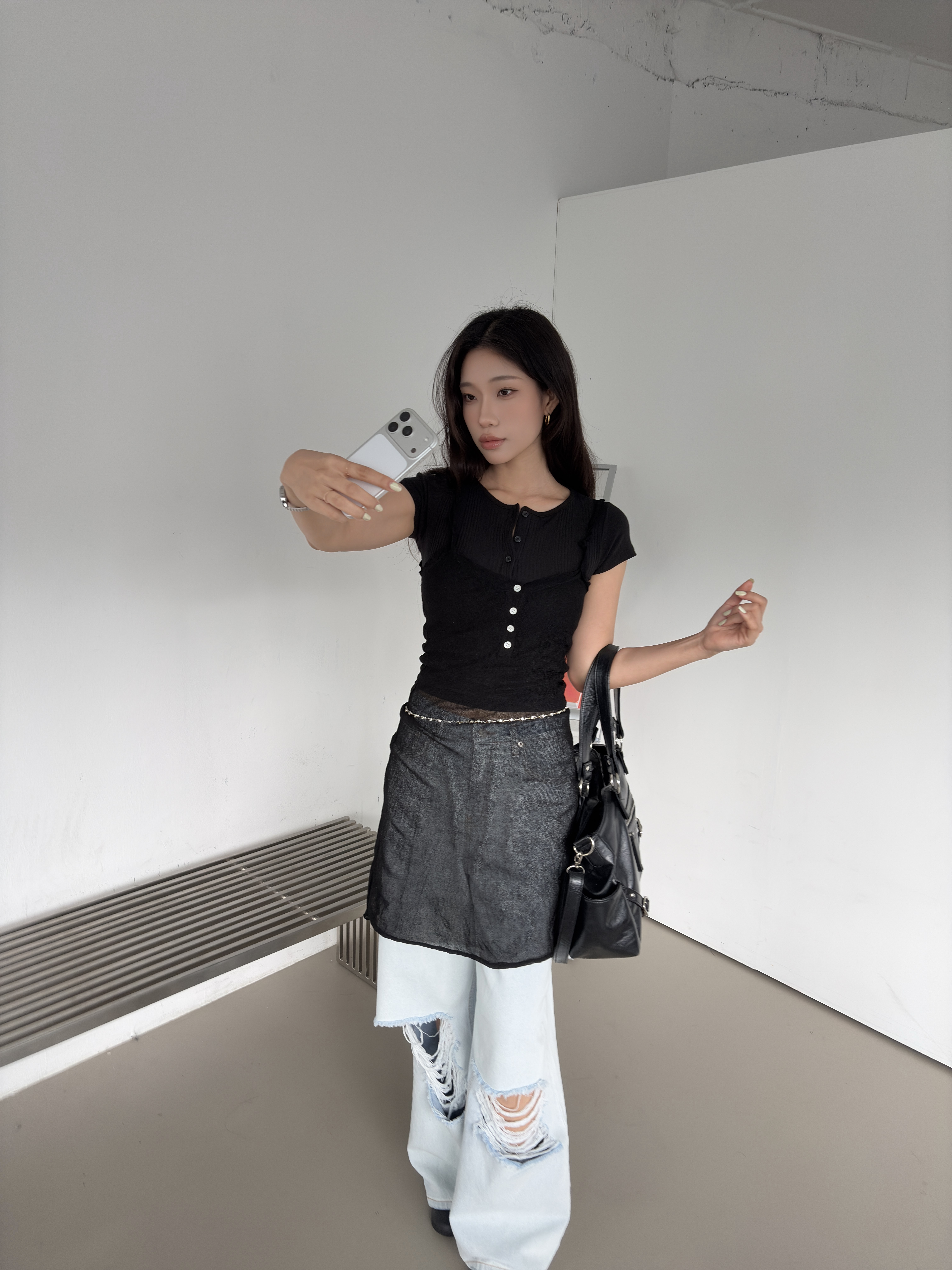 vlemma textured-see-through-midi-dress 清冷風設計感洋裝連身裙 - 白