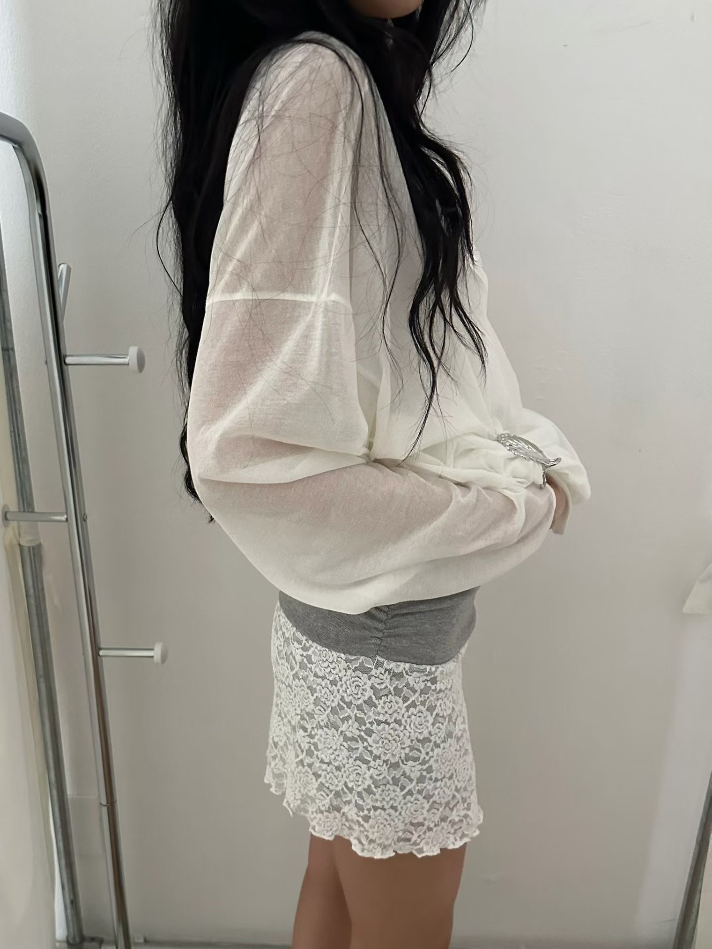 vlemma ruched-waistband-lace-skort 小眾剪裁設計感褲裙長褲 - 白