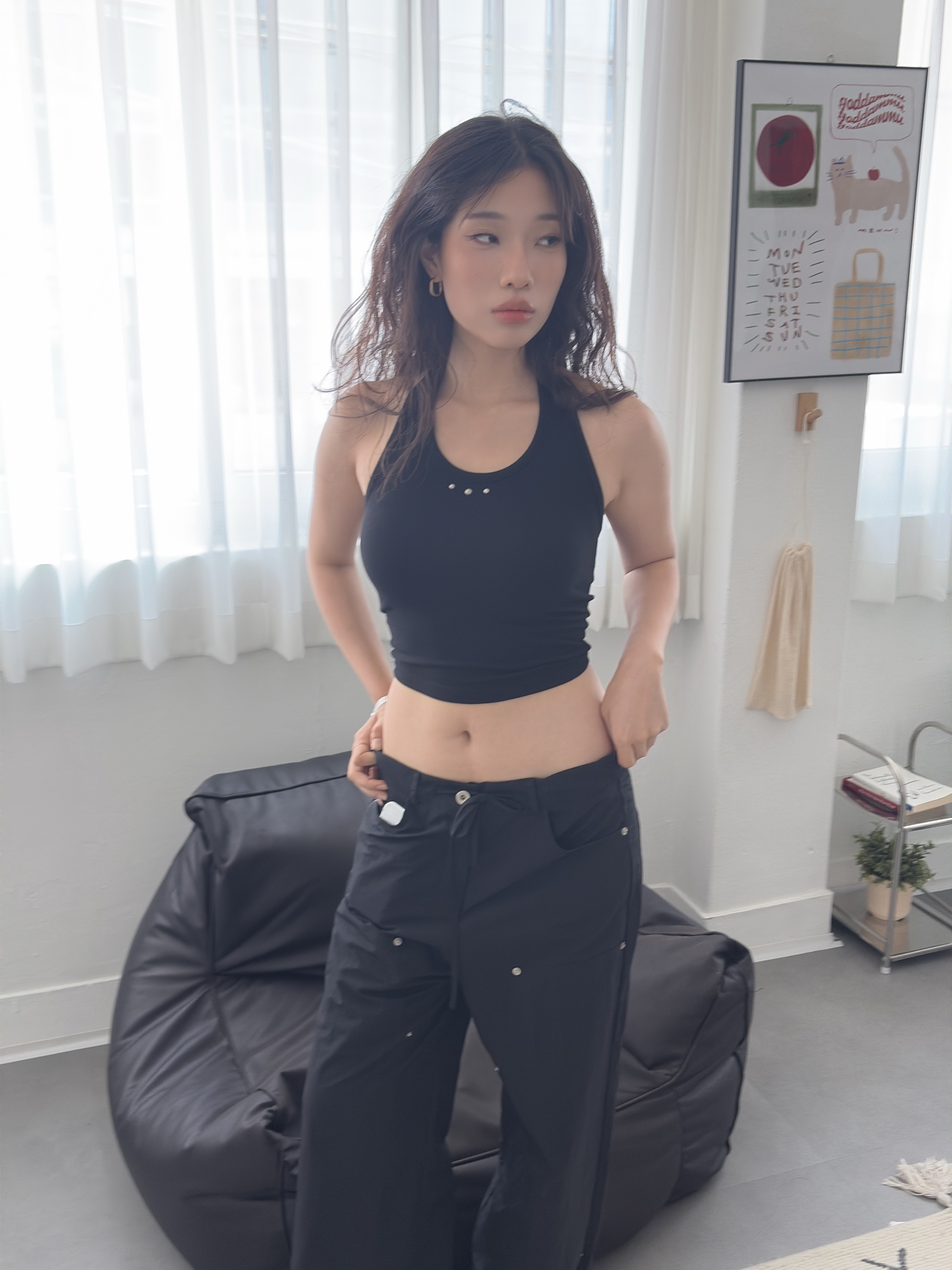 vlemma y2k-cropped-halter-ribbed-top 極簡設計感針織上衣襯衫 - 藍