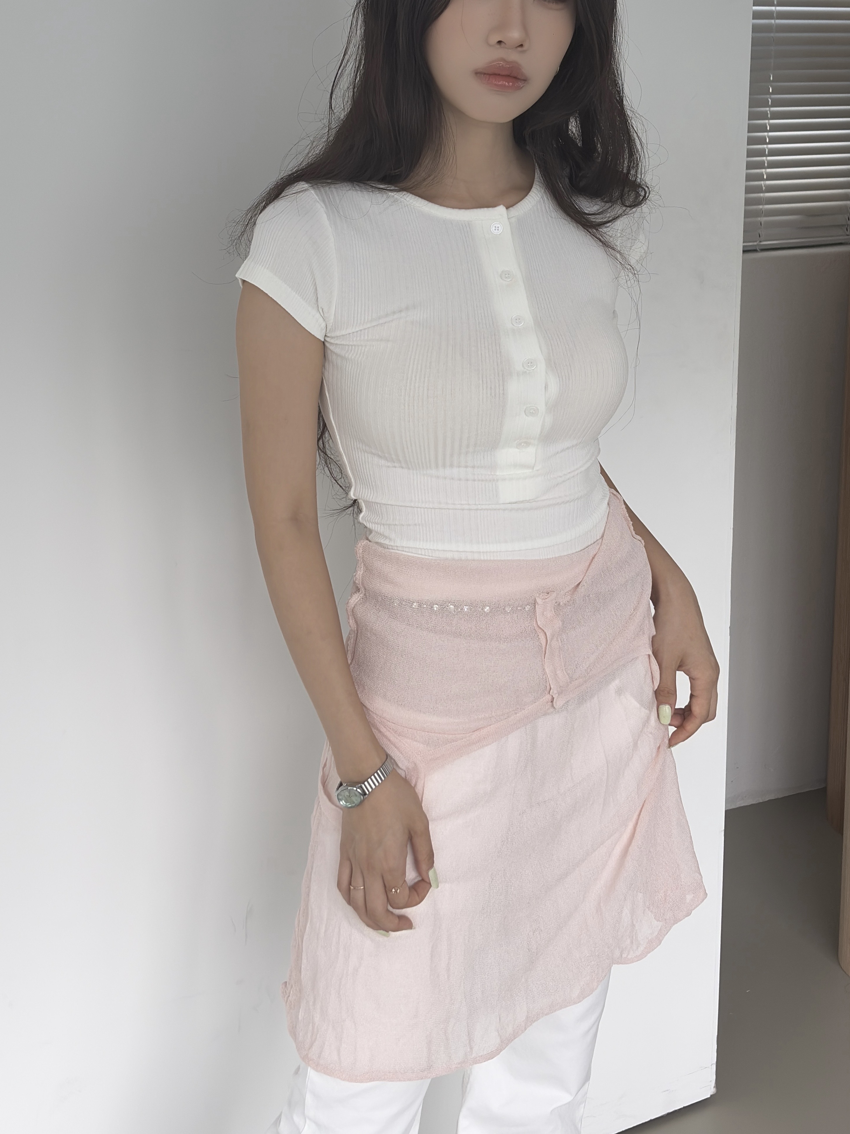 vlemma textured-see-through-midi-dress 清冷風設計感洋裝連身裙 - 白