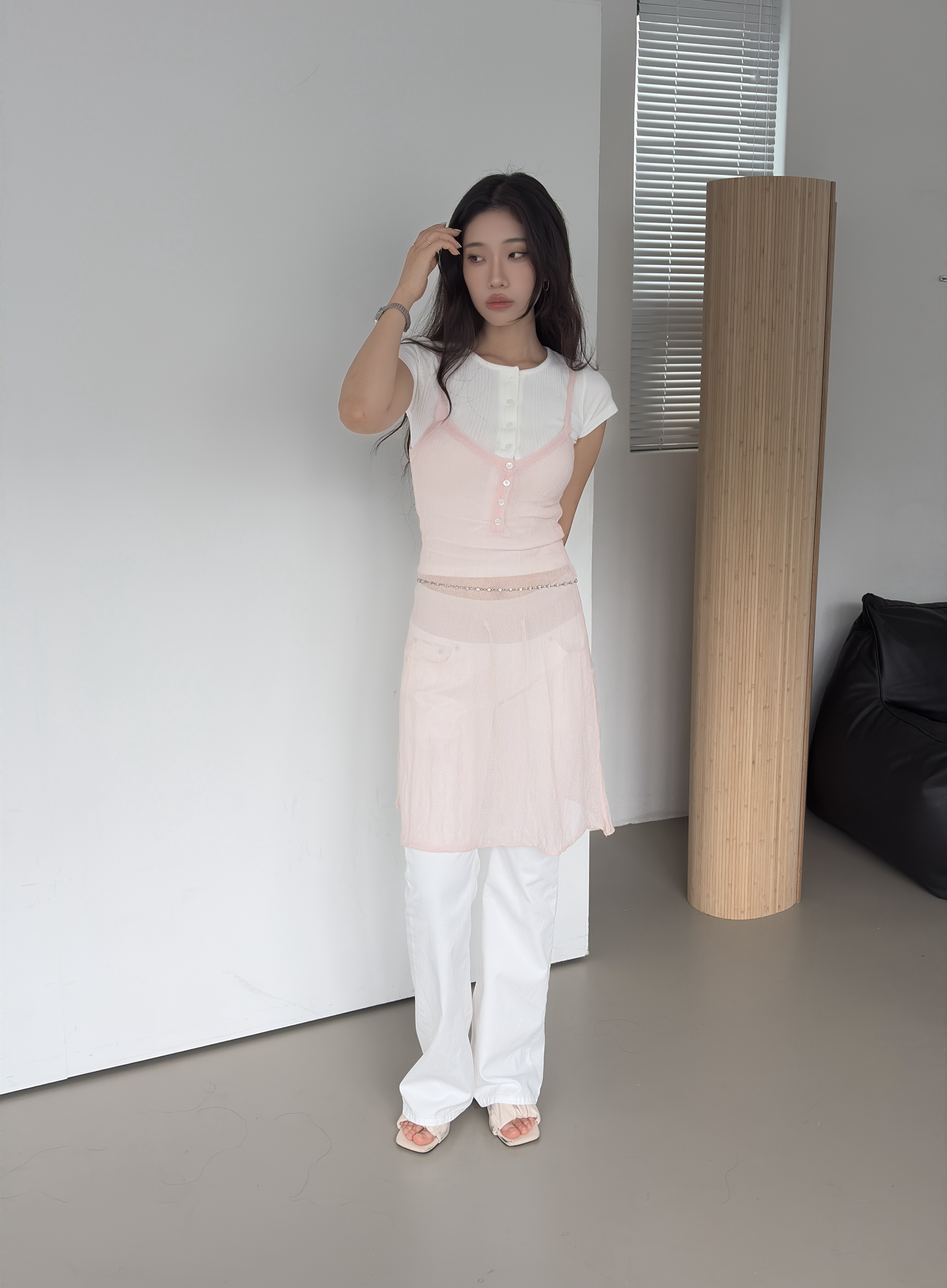 vlemma textured-see-through-midi-dress 清冷風設計感洋裝連身裙 - 白