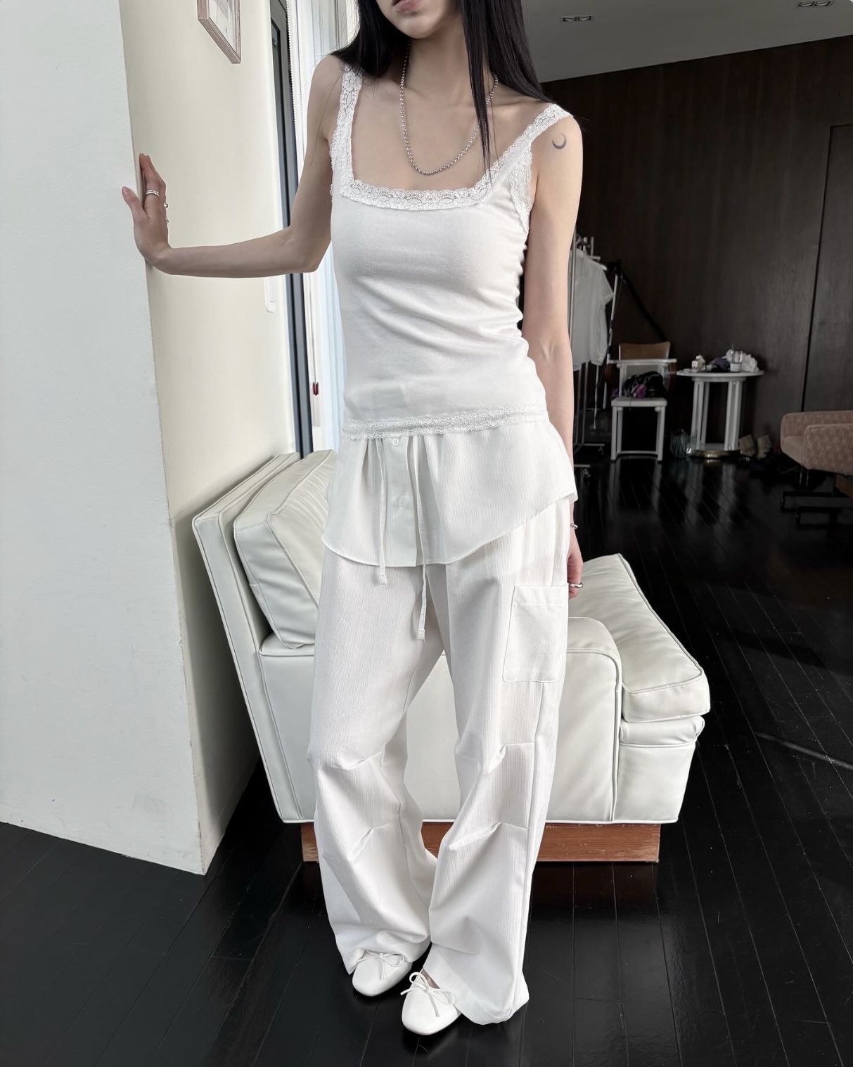vlemma refined-pinstripe-fluid-pants 小眾剪裁設計感褲裙長褲 - 白