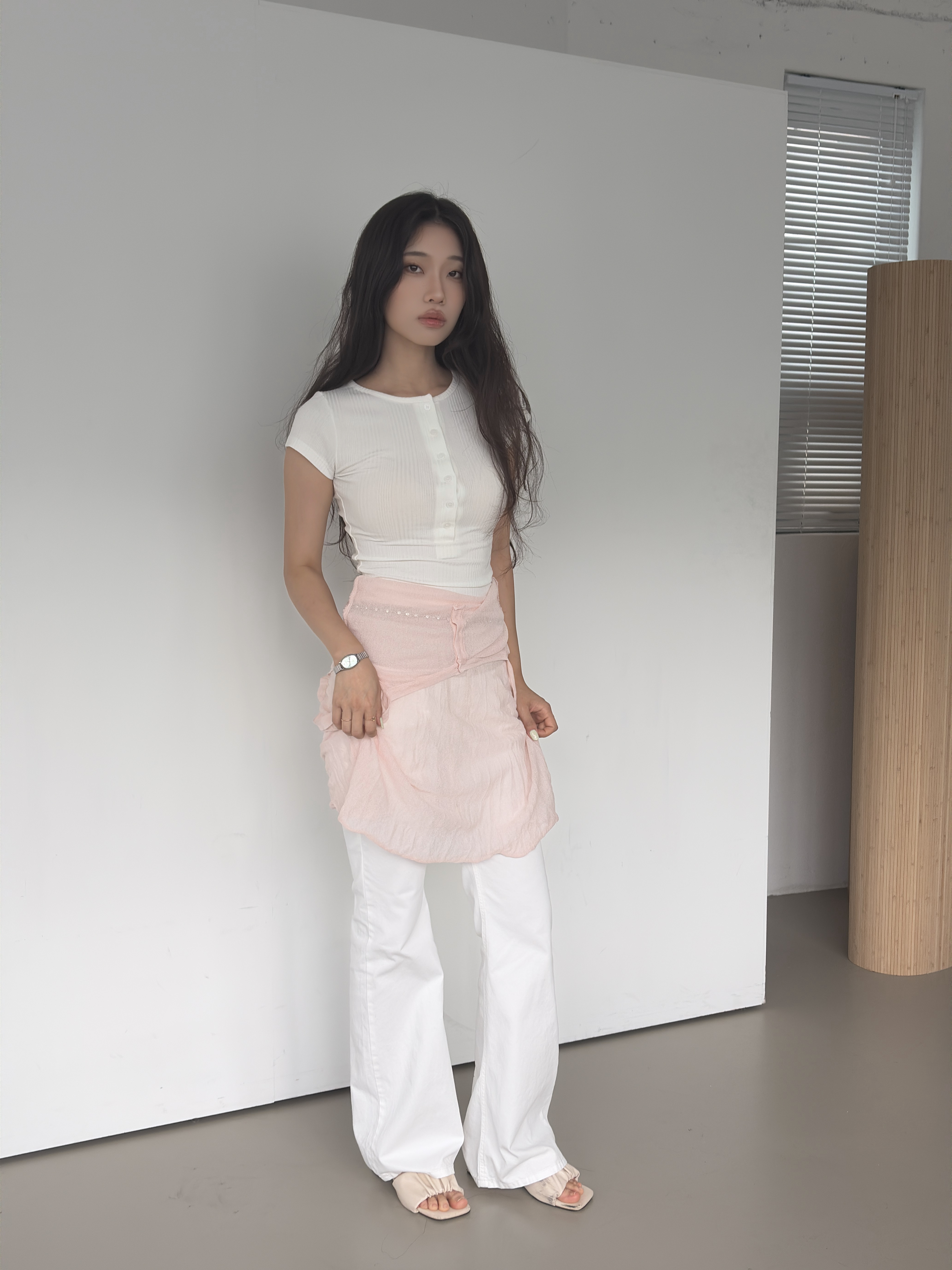 vlemma textured-see-through-midi-dress 清冷風設計感洋裝連身裙 - 白
