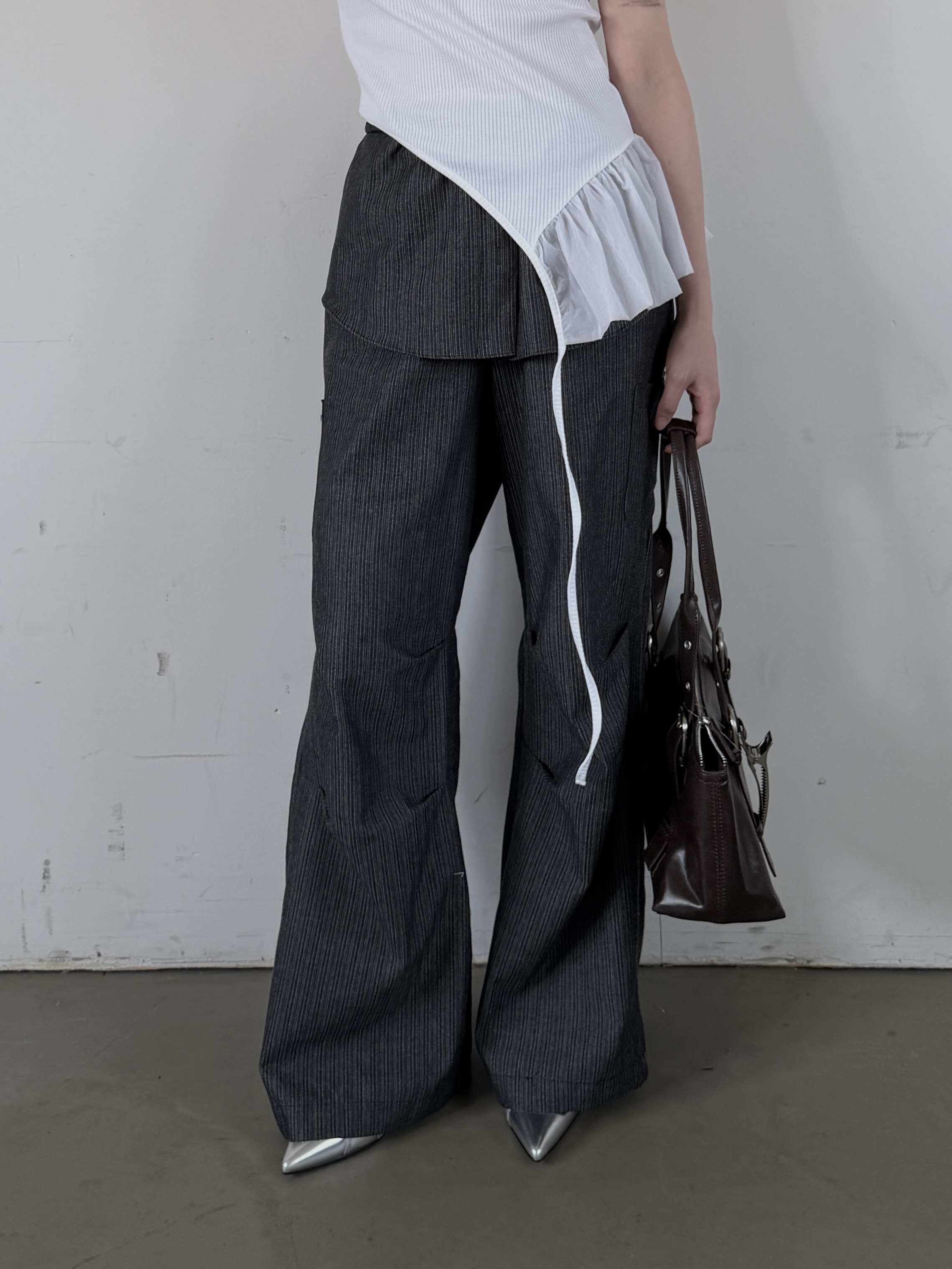 vlemma refined-pinstripe-fluid-pants 小眾剪裁設計感褲裙長褲 - 白