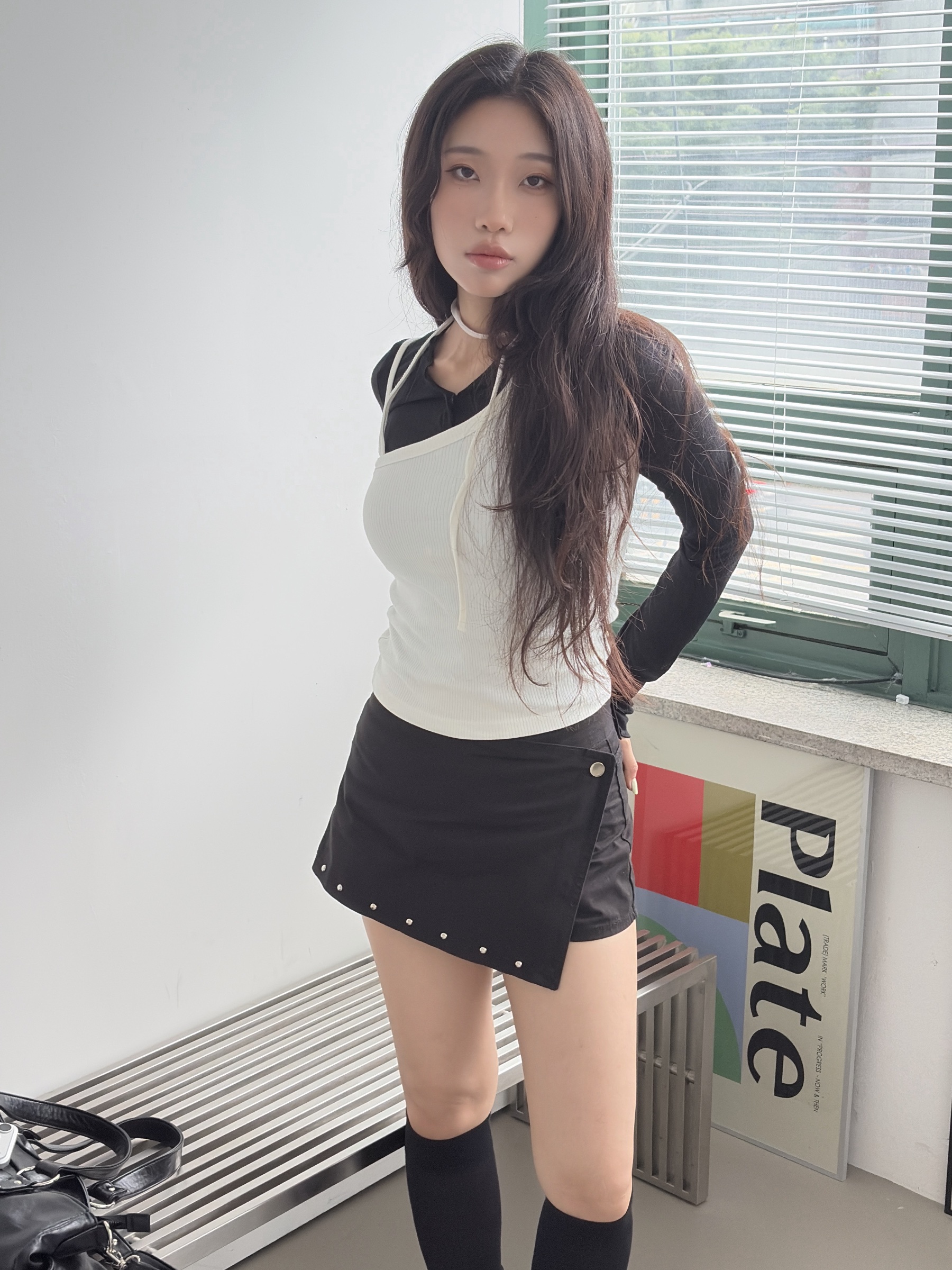 vlemma asymmetric-button-studded-mini-skort 小眾剪裁設計感褲裙長褲 - 白