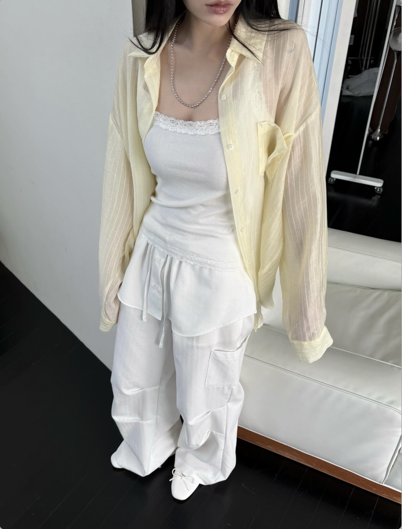 vlemma stripe-sheer-tencel-shirt 極簡設計感針織上衣襯衫 - 黃