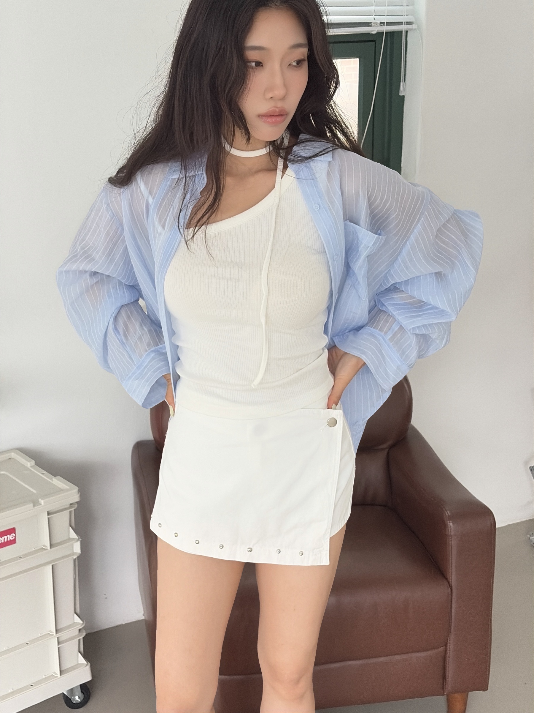 vlemma asymmetric-button-studded-mini-skort 小眾剪裁設計感褲裙長褲 - 白