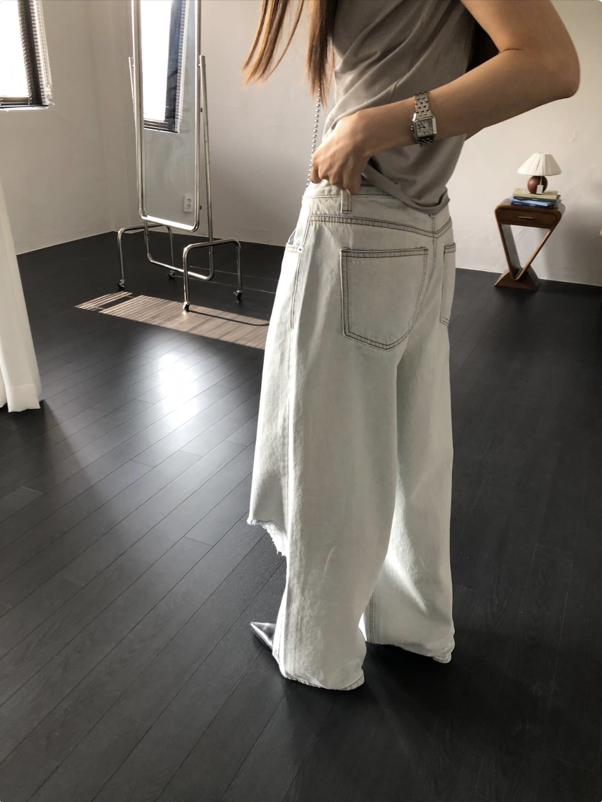 vlemma y2k-distressed-baggy-straight-jeans 小眾剪裁設計感褲裙長褲 - 淺藍