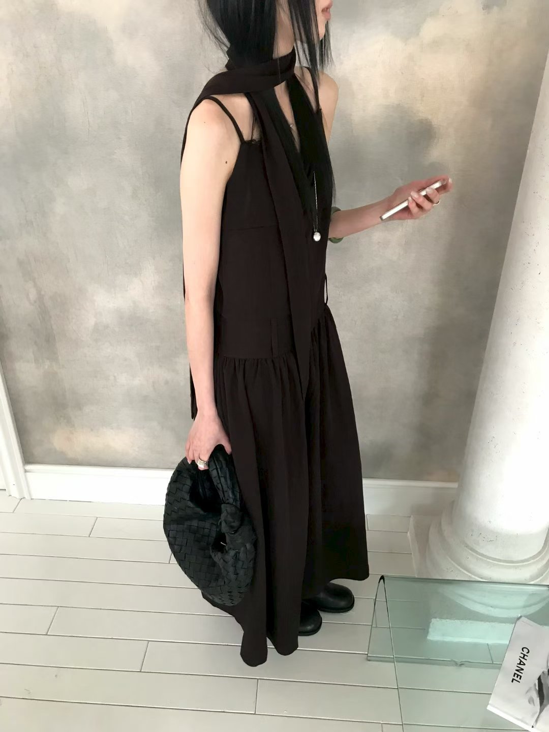 vlemma lace-trim-ruched-v-neck-maxi-dress 清冷風設計感洋裝連身裙 - 白