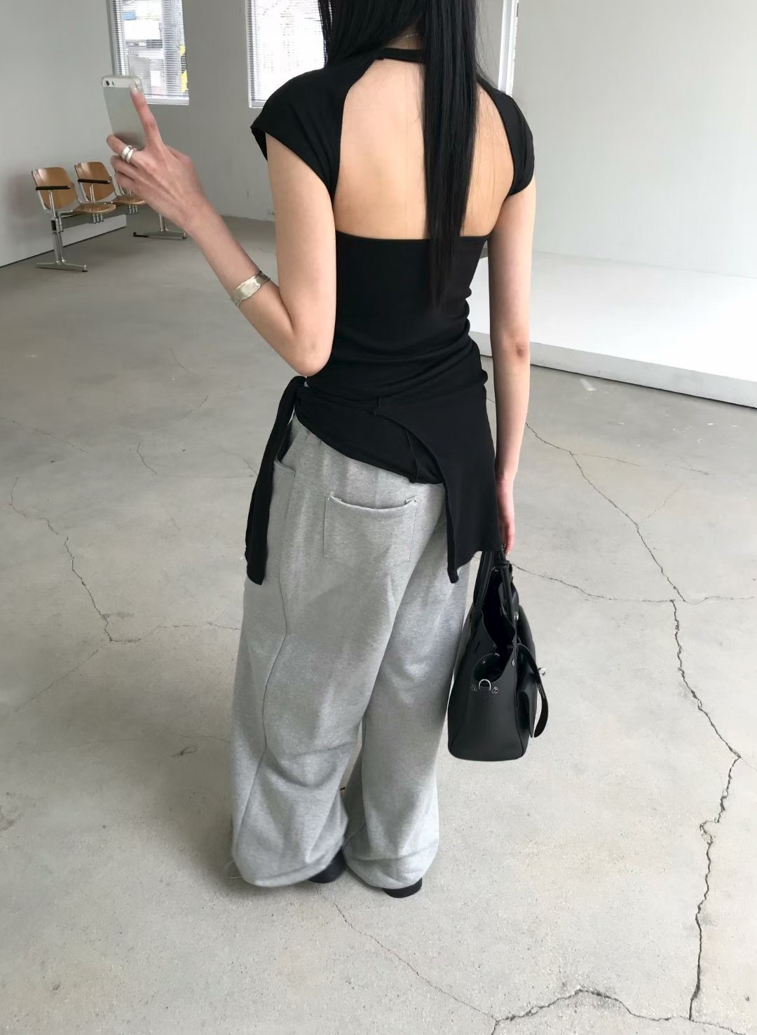 vlemma cutout-backless-cap-sleeve-top 極簡設計感針織上衣襯衫 - 灰