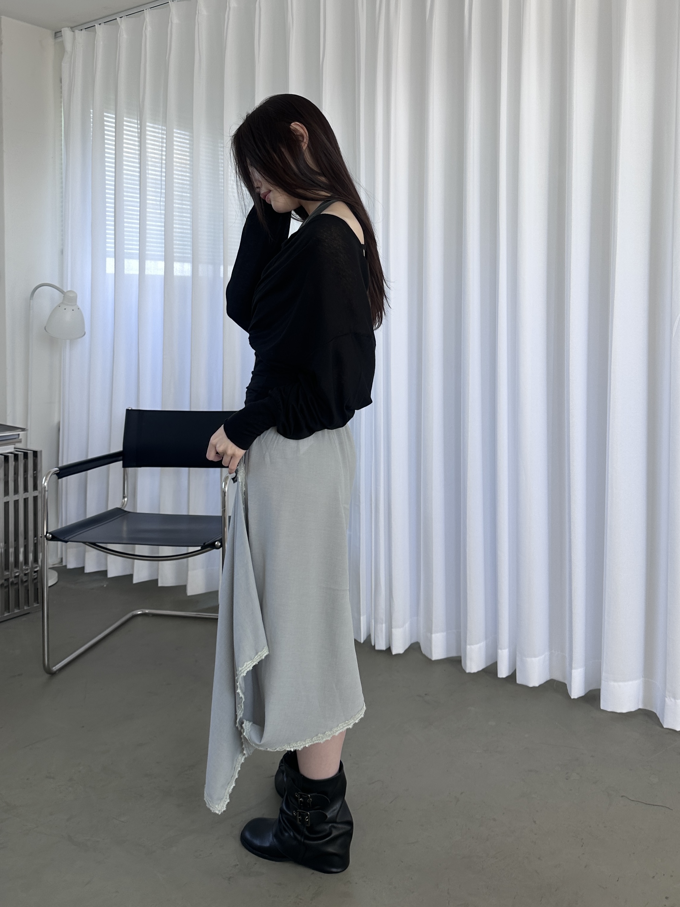 vlemma asymmetric-layered-midi-skirt-with-lace-trim 小眾剪裁設計感褲裙長褲