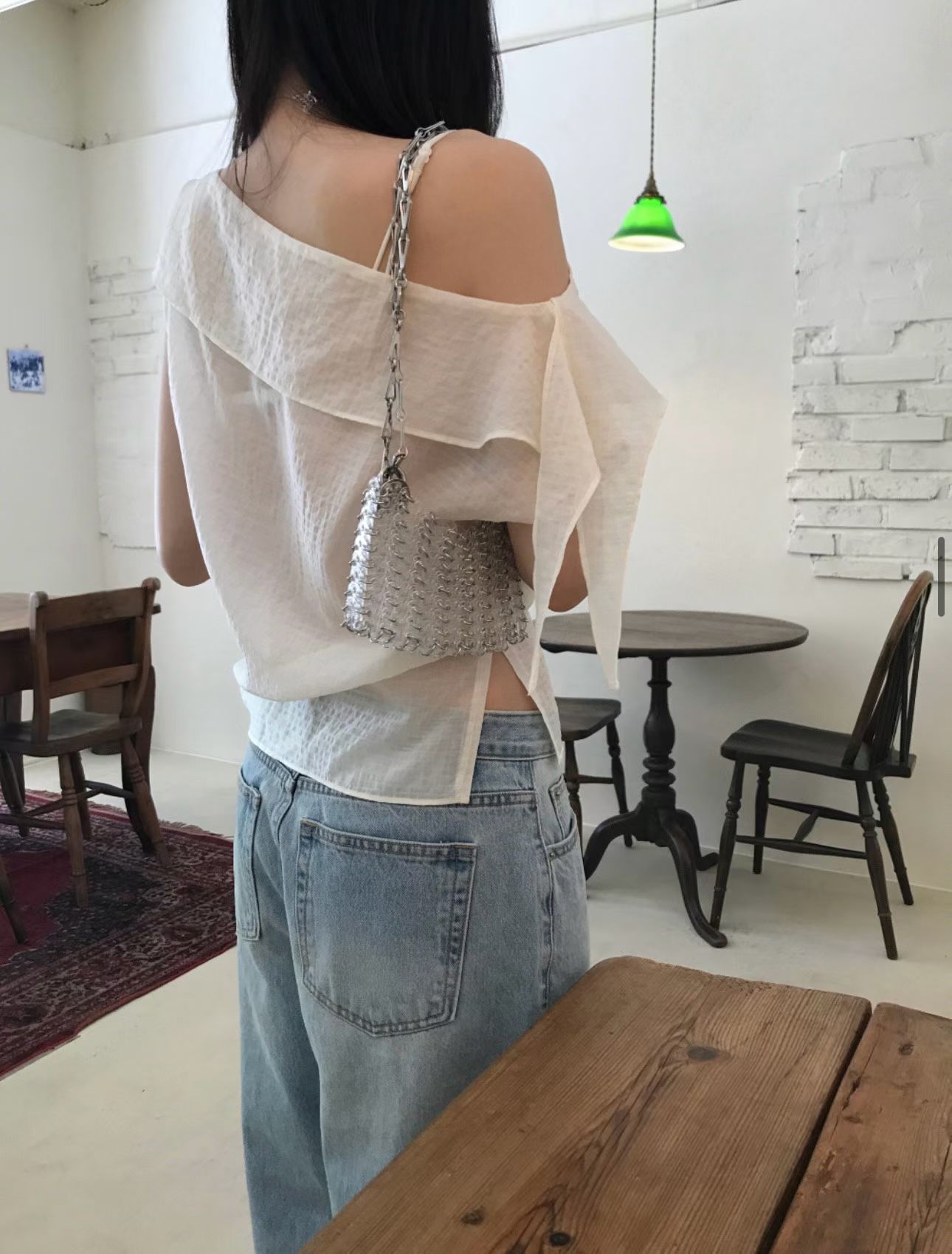vlemma one-shoulder-layered-ruffle-chiffon-blouse 極簡設計感針織上衣襯衫 - 白
