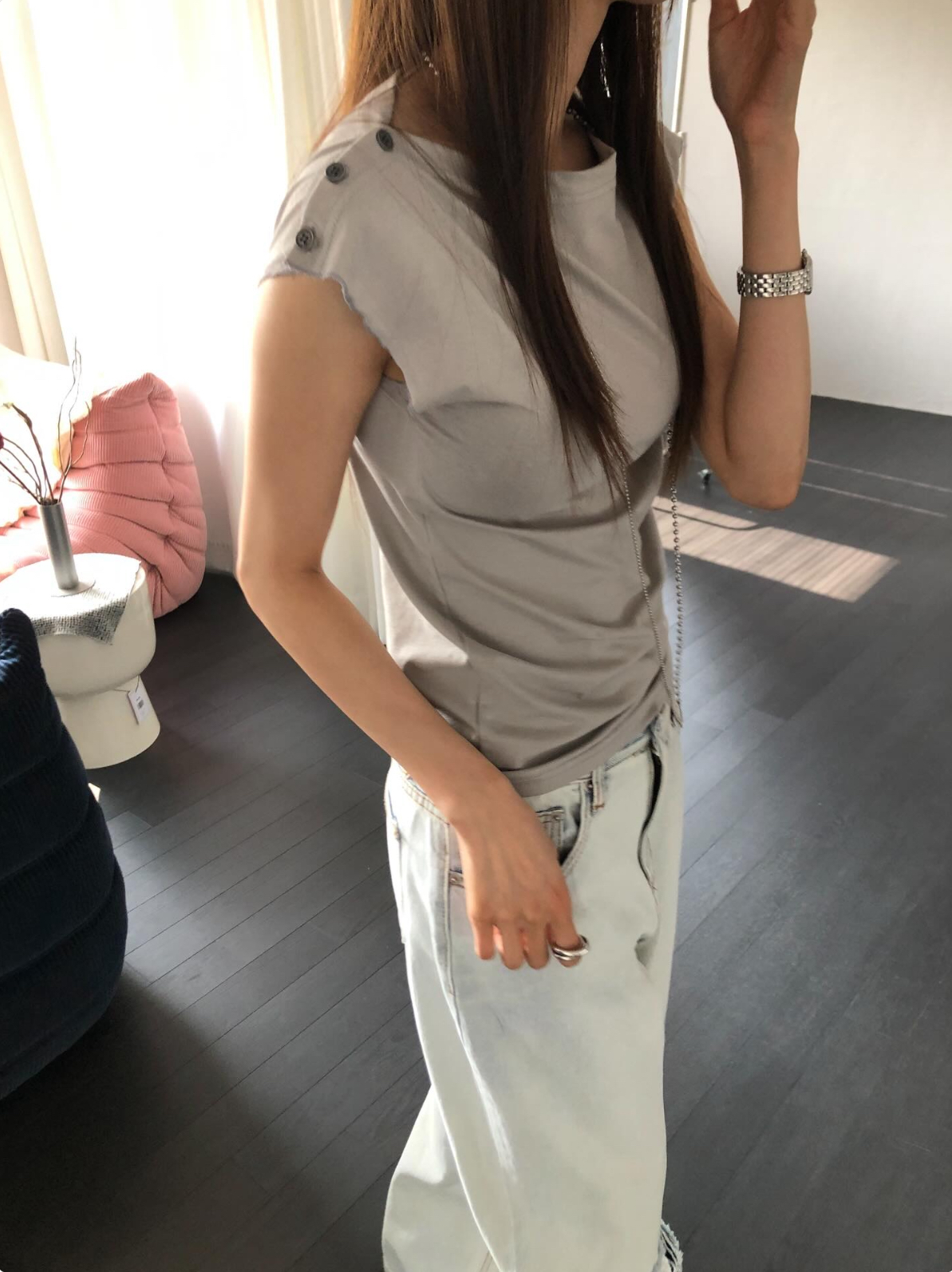 vlemma korean-draped-boat-neck-sleeveless-top 極簡設計感針織上衣襯衫 - 白