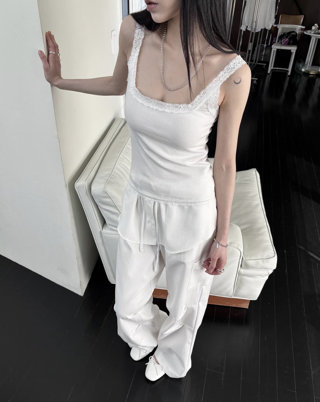 vlemma refined-pinstripe-fluid-pants 小眾剪裁設計感褲裙長褲 - 白