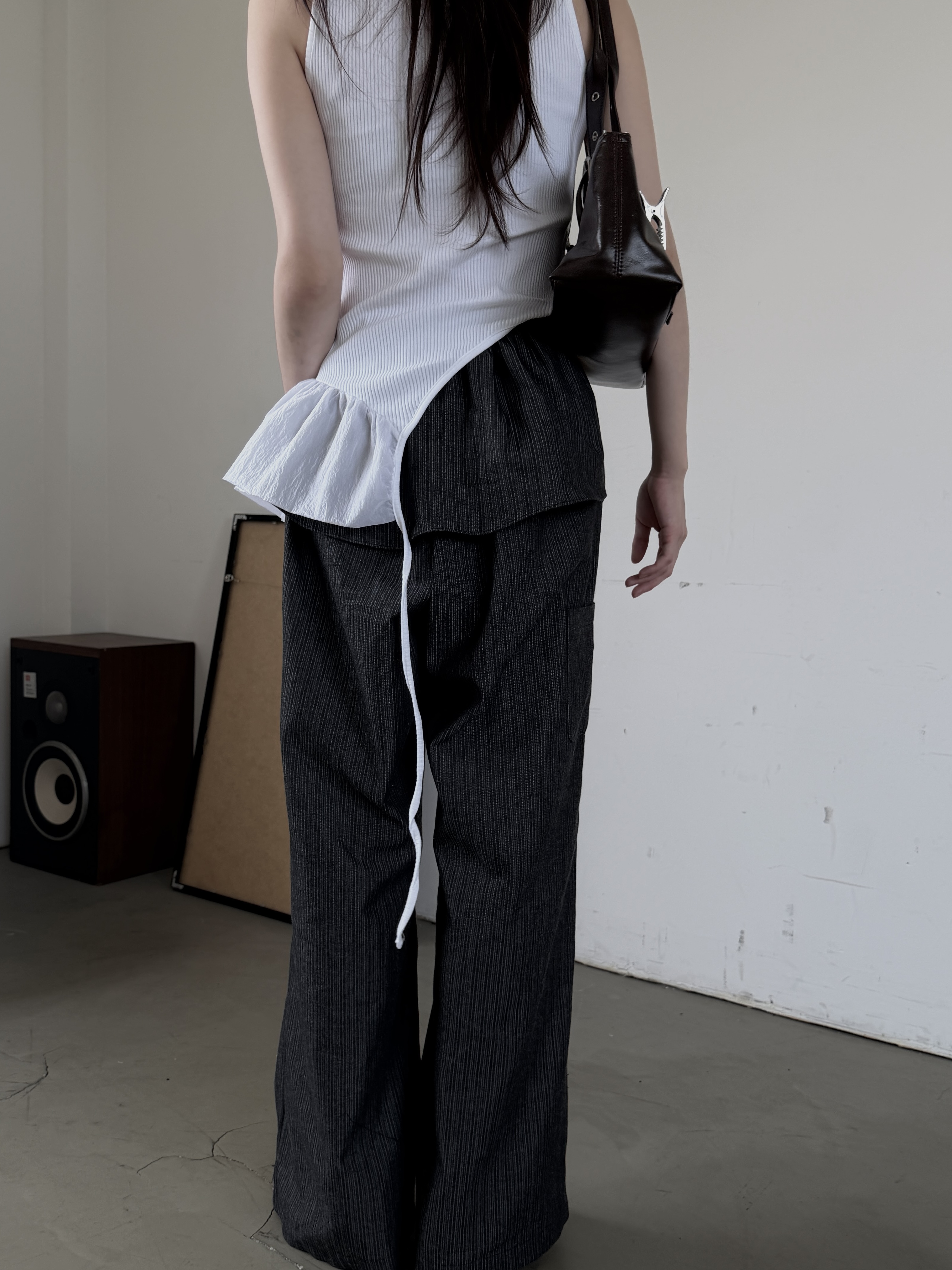 vlemma refined-pinstripe-fluid-pants 小眾剪裁設計感褲裙長褲 - 白