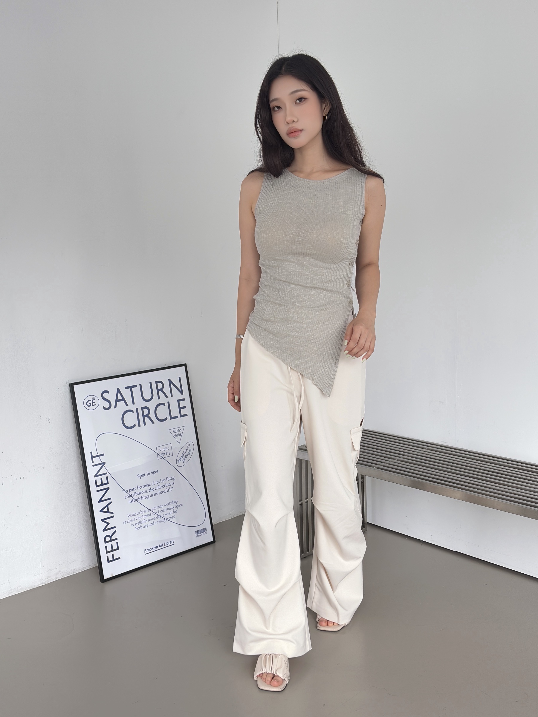 vlemma slouchy-drawstring-gorpcore-cargo-pants 小眾剪裁設計感褲裙長褲 - 奶油白