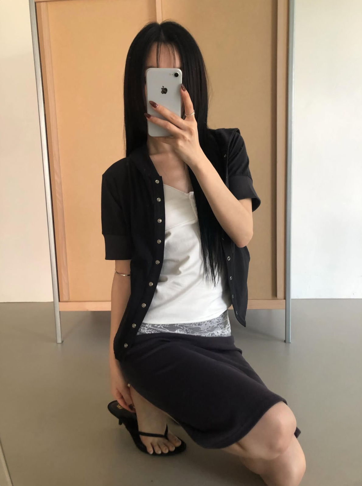 vlemma lace-trim-waistband-bodycon-midi-skirt 小眾剪裁設計感褲裙長褲 - 條紋