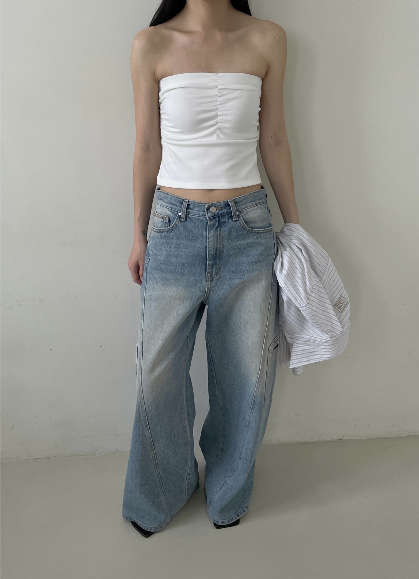vlemma y2k-streetwear-cargo-baggy-jeans 小眾剪裁設計感褲裙長褲 - 藍