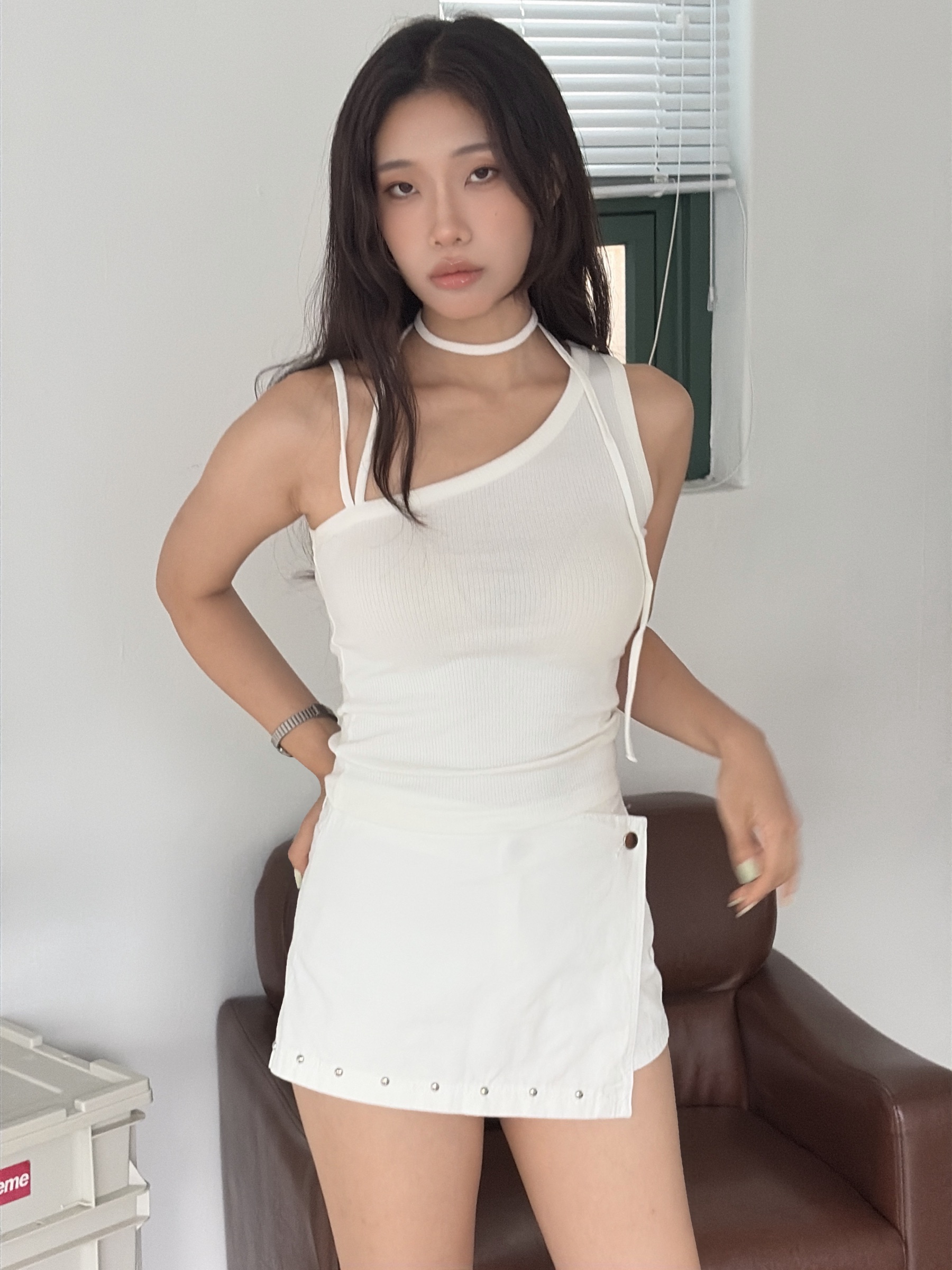 vlemma asymmetric-button-studded-mini-skort 小眾剪裁設計感褲裙長褲 - 白