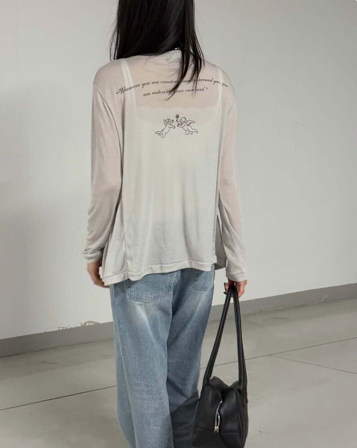 vlemma korean-sheer-button-down-graphic-top 清冷風設計感大衣外套 - 藍