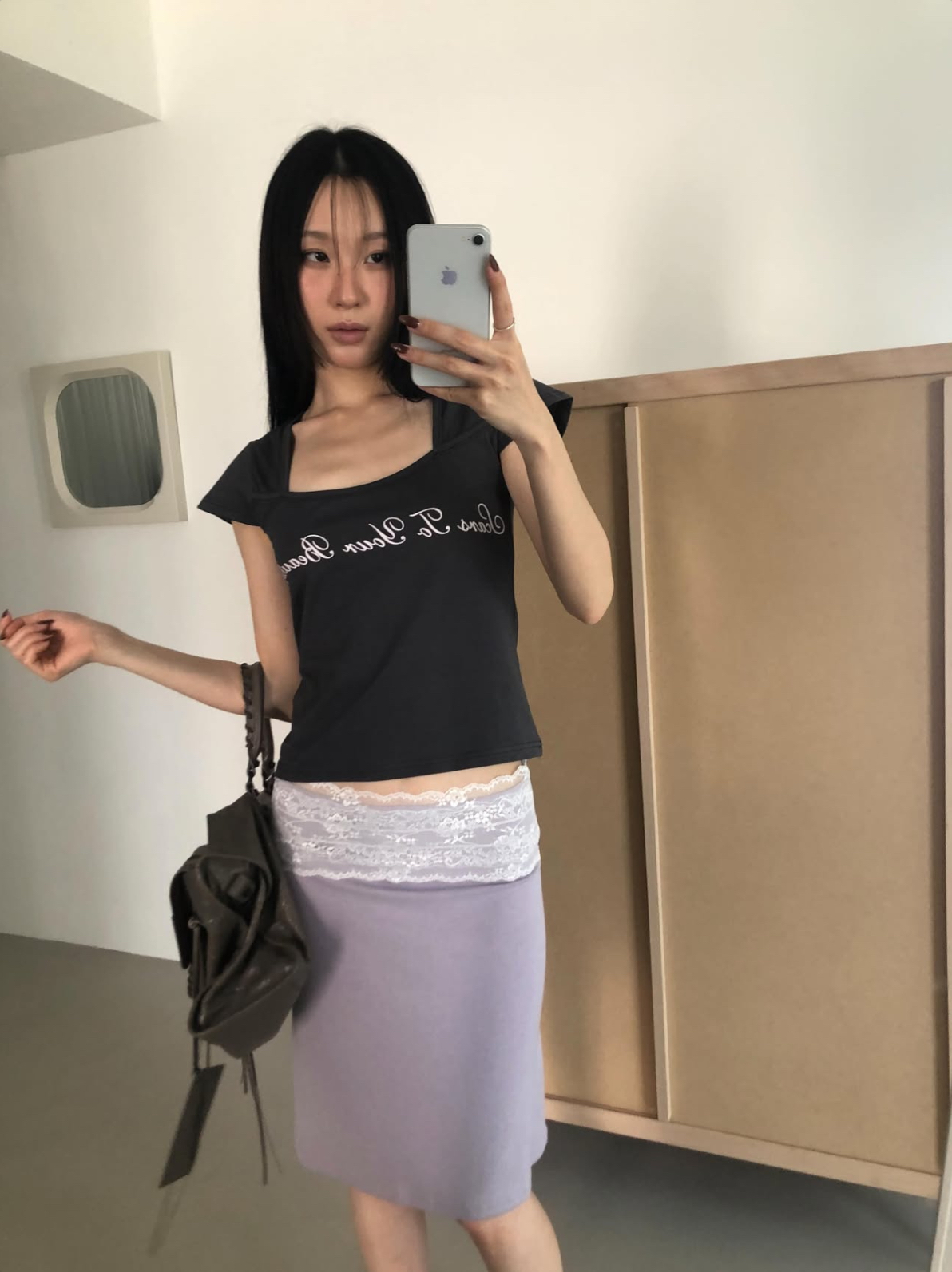 vlemma lace-trim-waistband-bodycon-midi-skirt 小眾剪裁設計感褲裙長褲 - 條紋
