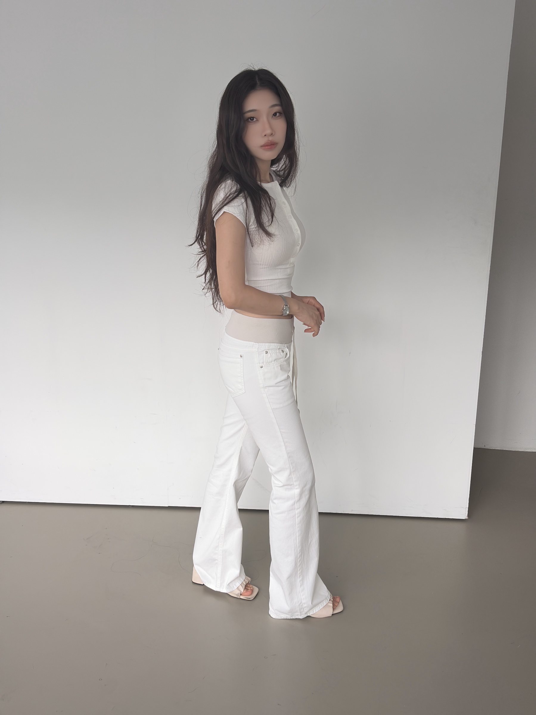 vlemma y2k-low-rise-drawstring-flare-pants 小眾剪裁設計感褲裙長褲 - 白