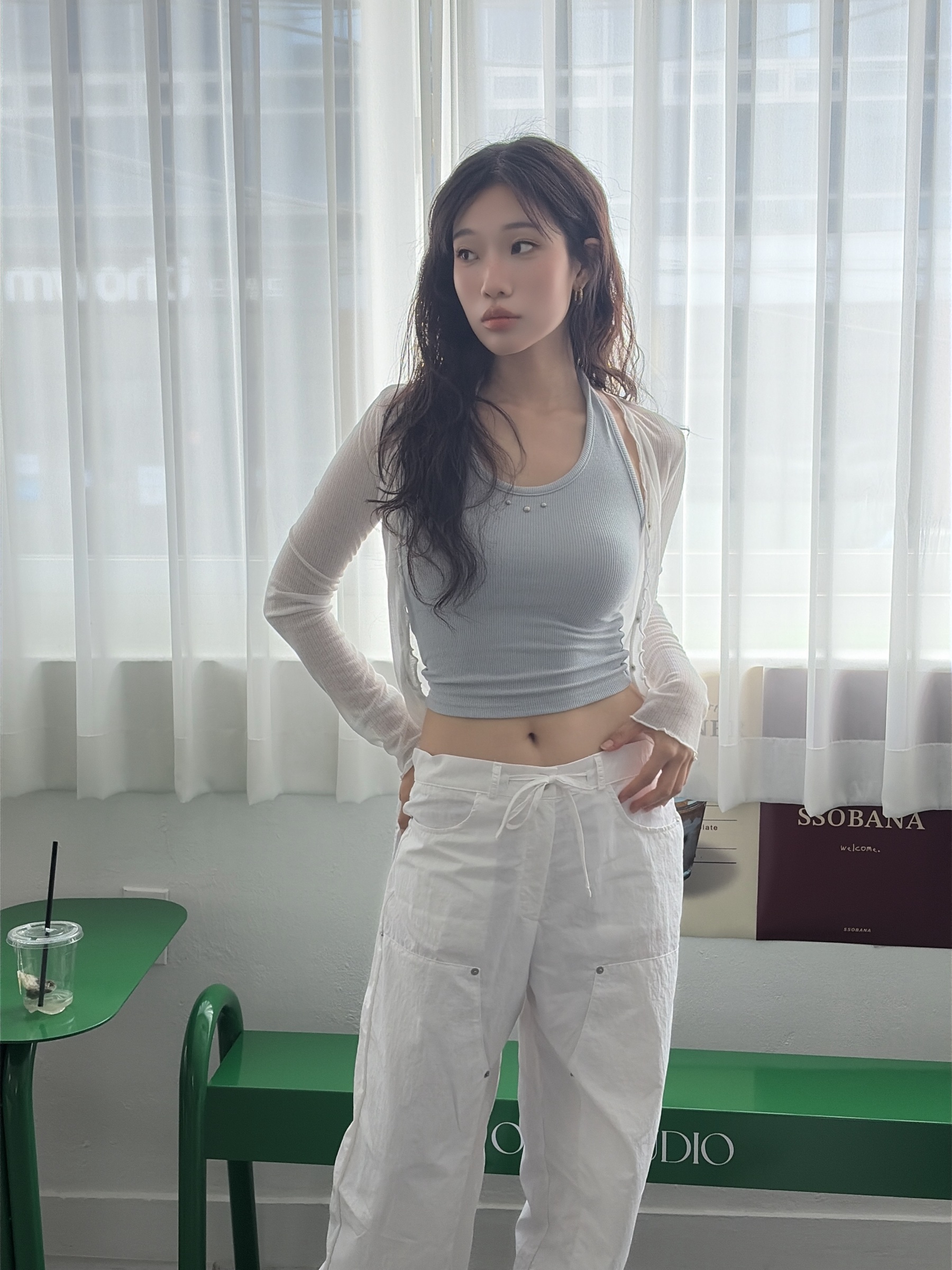 vlemma y2k-cropped-halter-ribbed-top 極簡設計感針織上衣襯衫 - 藍