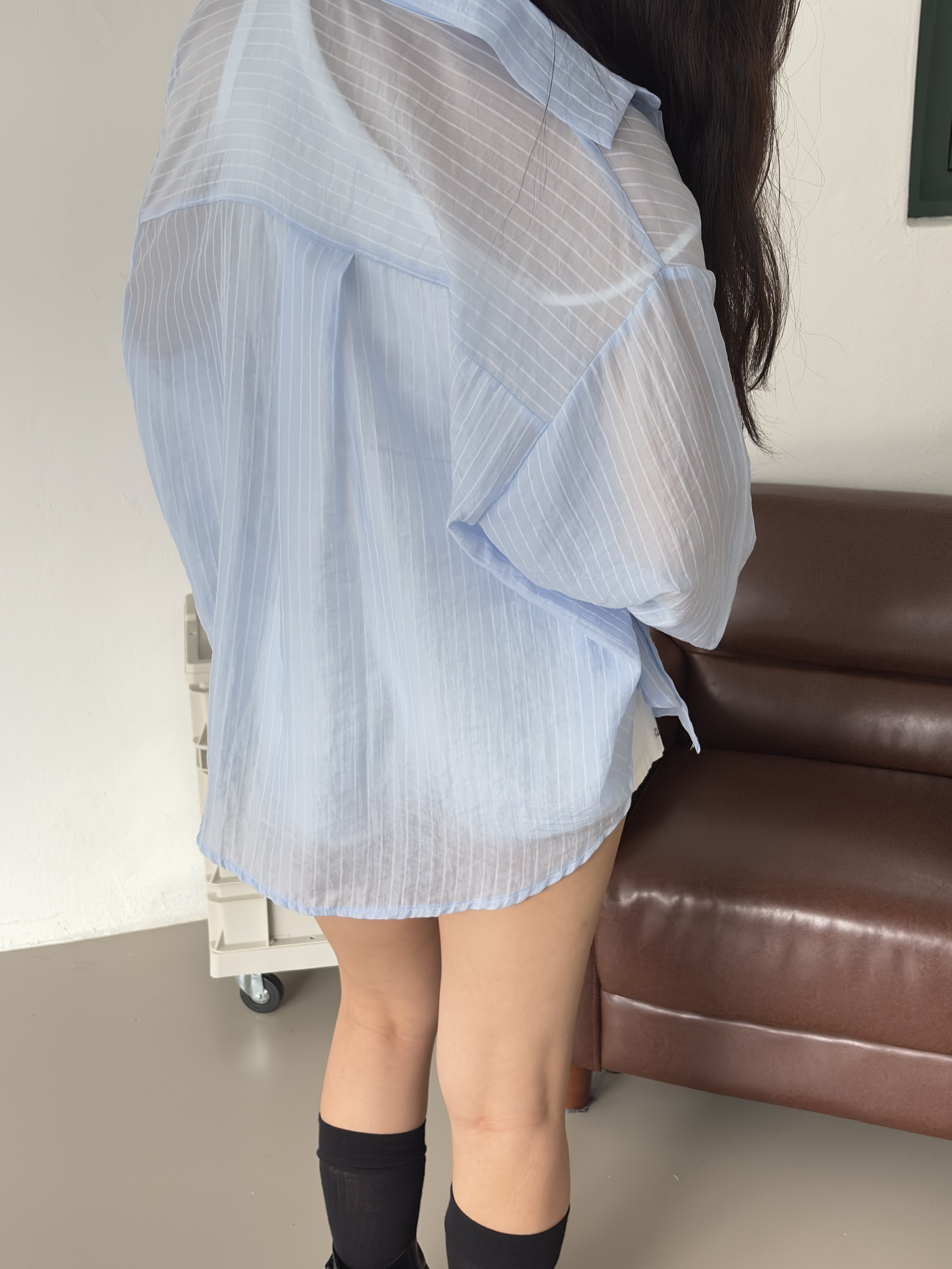 vlemma stripe-sheer-tencel-shirt 極簡設計感針織上衣襯衫 - 黃