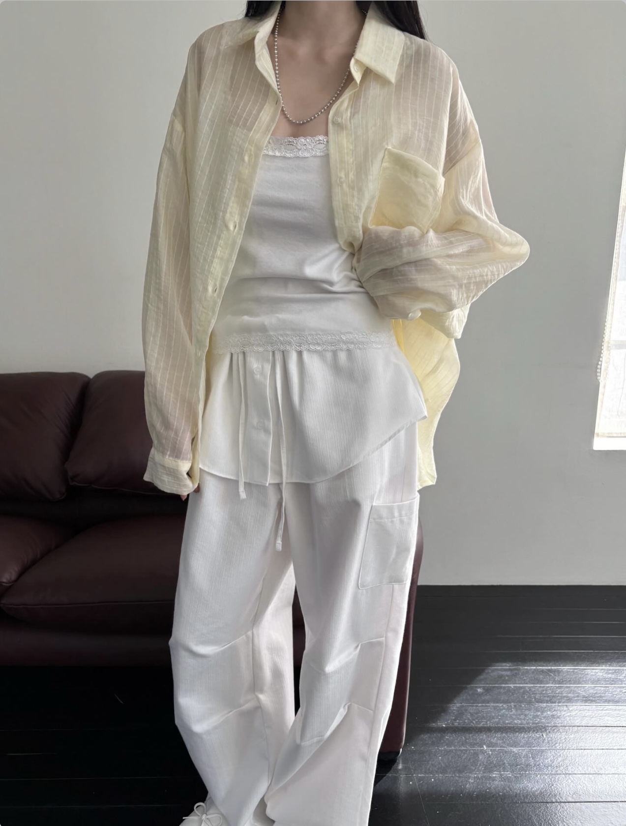 vlemma refined-pinstripe-fluid-pants 小眾剪裁設計感褲裙長褲 - 白