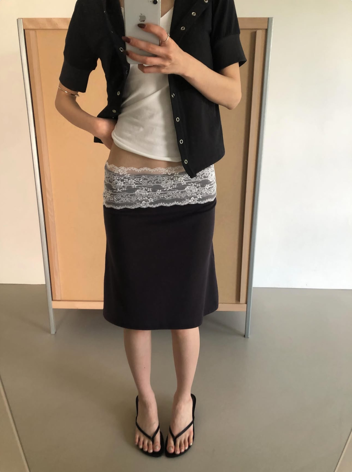 vlemma lace-trim-waistband-bodycon-midi-skirt 小眾剪裁設計感褲裙長褲 - 條紋
