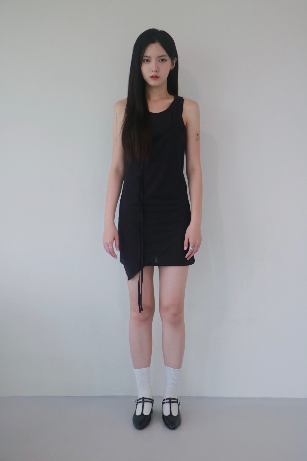 vlemma asymmetrical-hem-drawstring-longline-tank-top 極簡設計感針織上衣襯衫 - 深紫