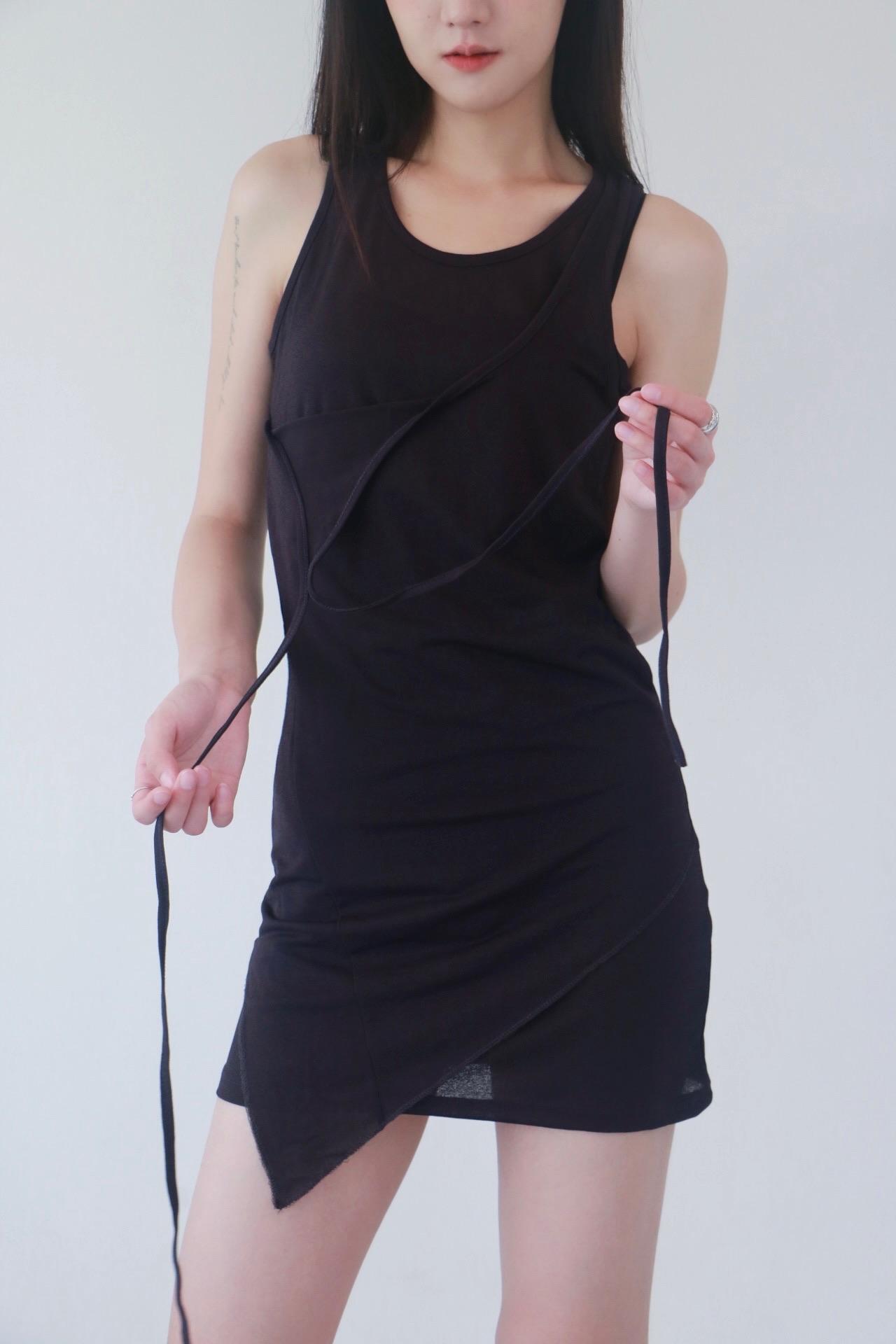vlemma asymmetrical-hem-drawstring-longline-tank-top 極簡設計感針織上衣襯衫 - 深紫