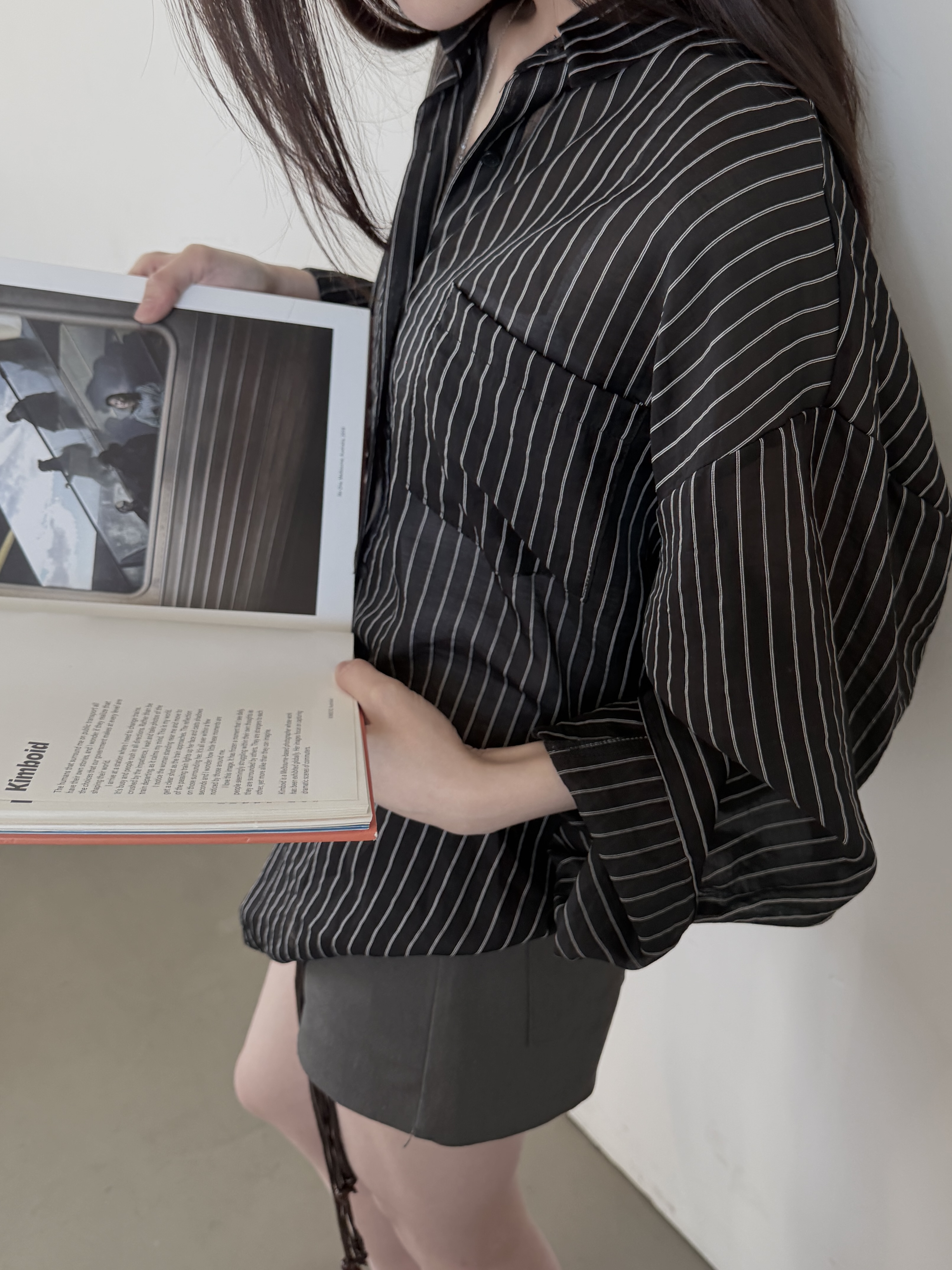 vlemma stripe-sheer-tencel-shirt 極簡設計感針織上衣襯衫 - 黃