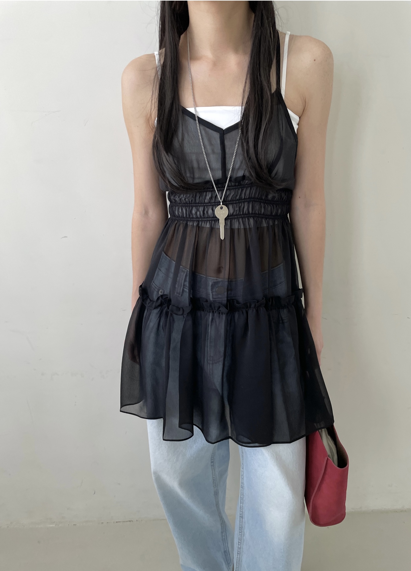 vlemma ruffled-tiered-backless-chiffon-sundress 清冷風設計感洋裝連身裙 - 酒紅