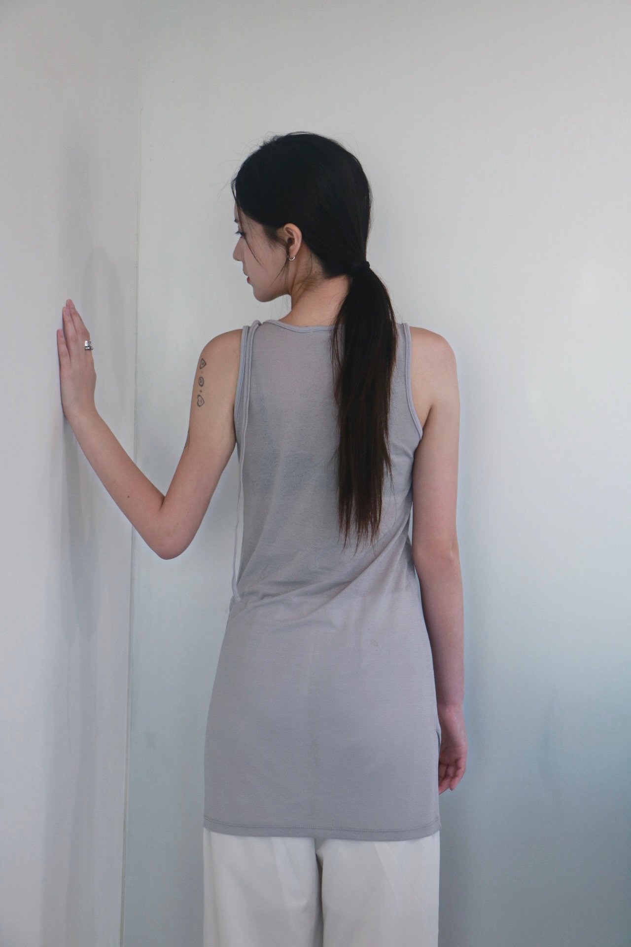 vlemma asymmetrical-hem-drawstring-longline-tank-top 極簡設計感針織上衣襯衫 - 深紫