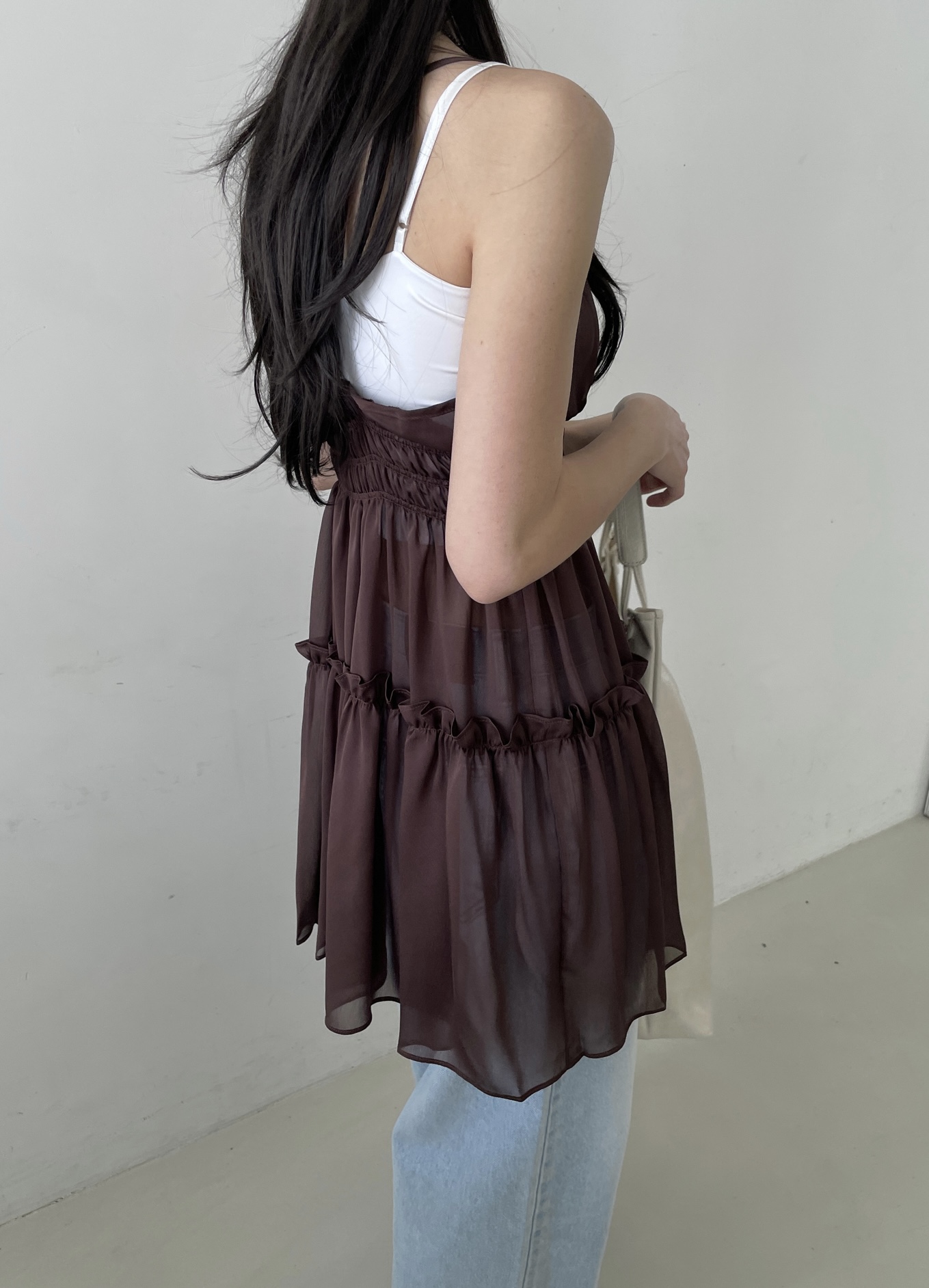vlemma ruffled-tiered-backless-chiffon-sundress 清冷風設計感洋裝連身裙 - 酒紅