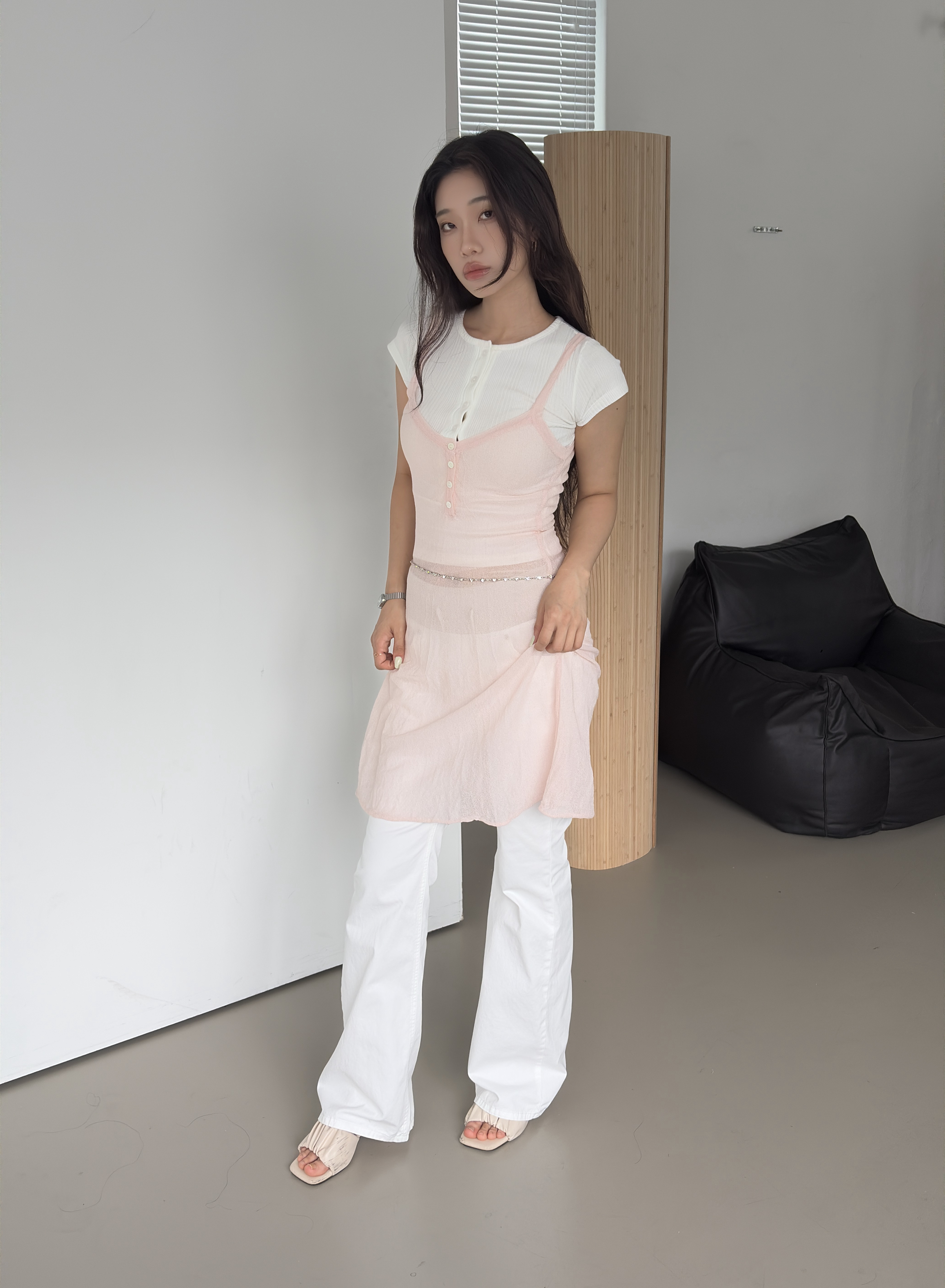 vlemma textured-see-through-midi-dress 清冷風設計感洋裝連身裙 - 白